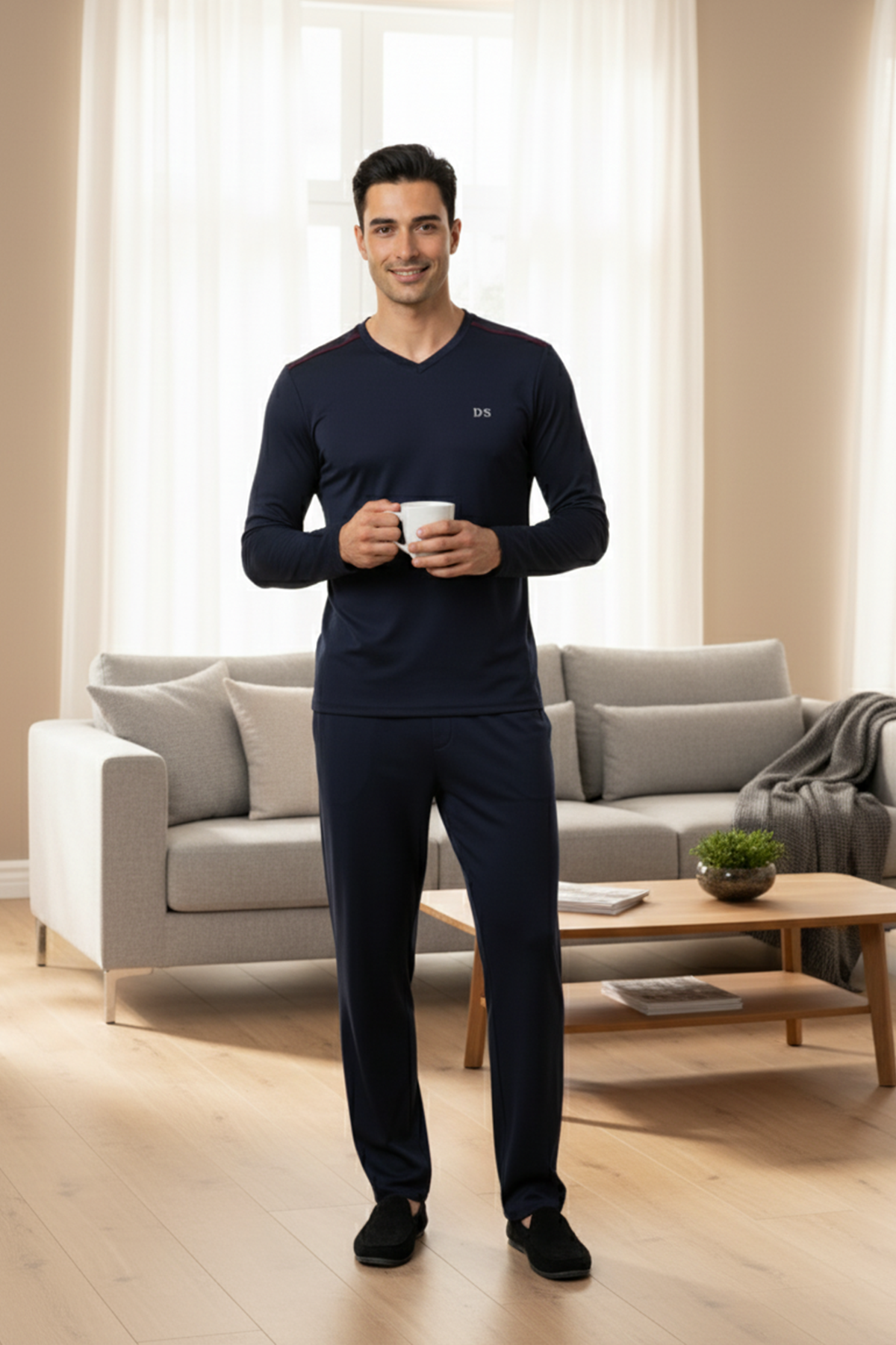 D'S damat Maschio Pamuk V Yaka Pijama Takımı LACİVERT görsel 6