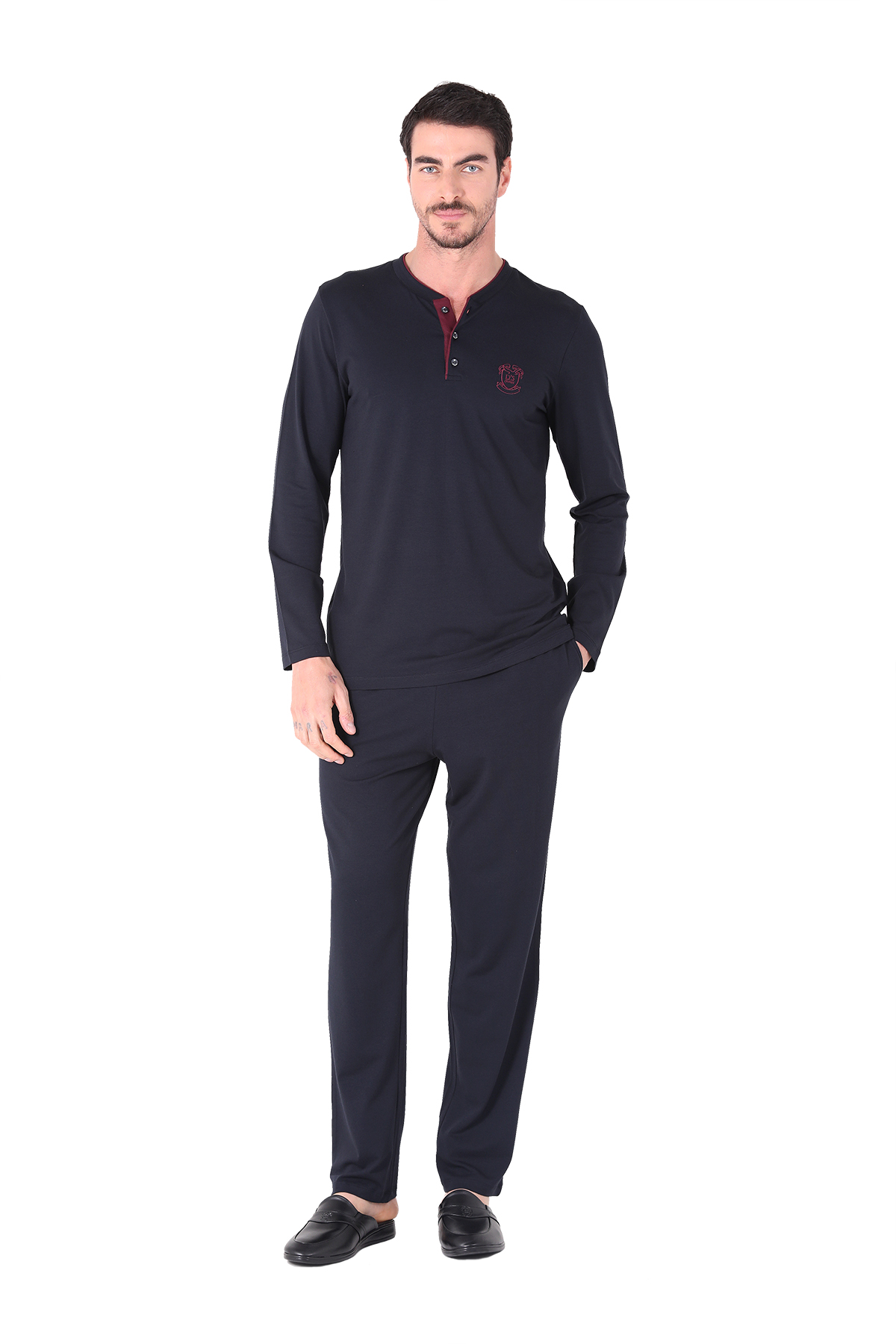 D'S damat Pijama Tk.Yarım Patlı Uzunkol LACİVERT