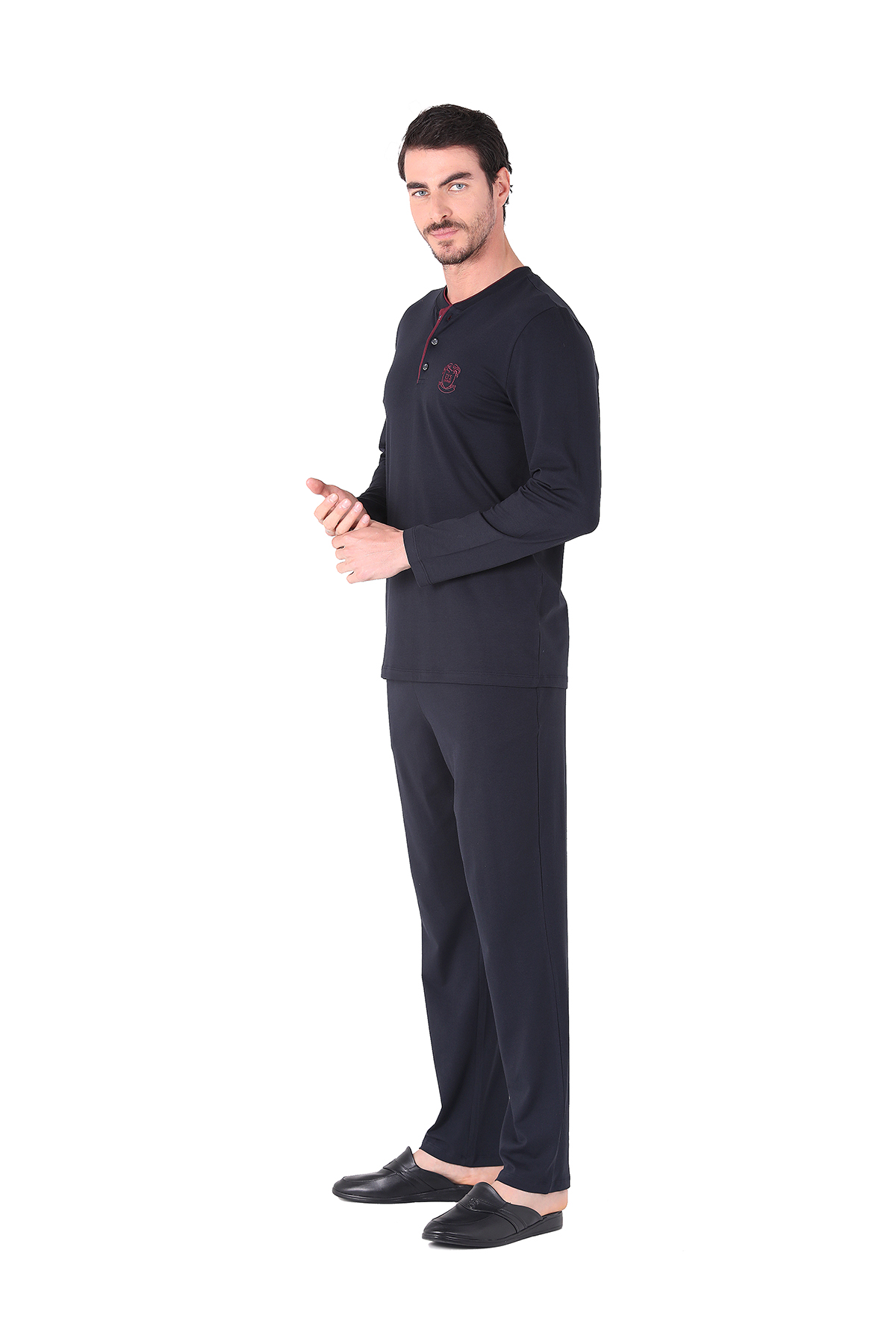 D'S damat Pijama Tk.Yarım Patlı Uzunkol LACİVERT görsel 2