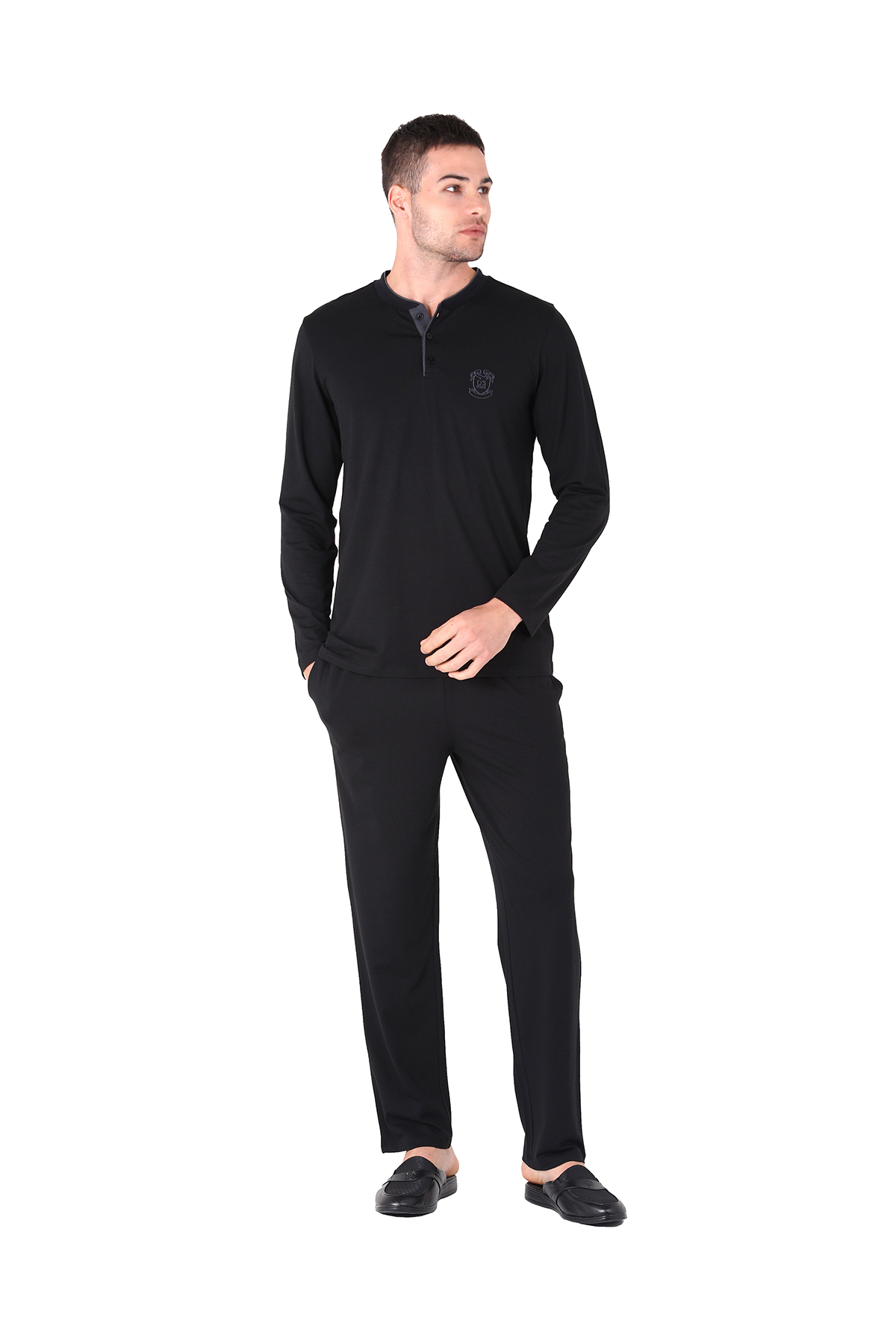 D'S damat Pijama Tk.Yarım Patlı Uzunkol SİYAH
