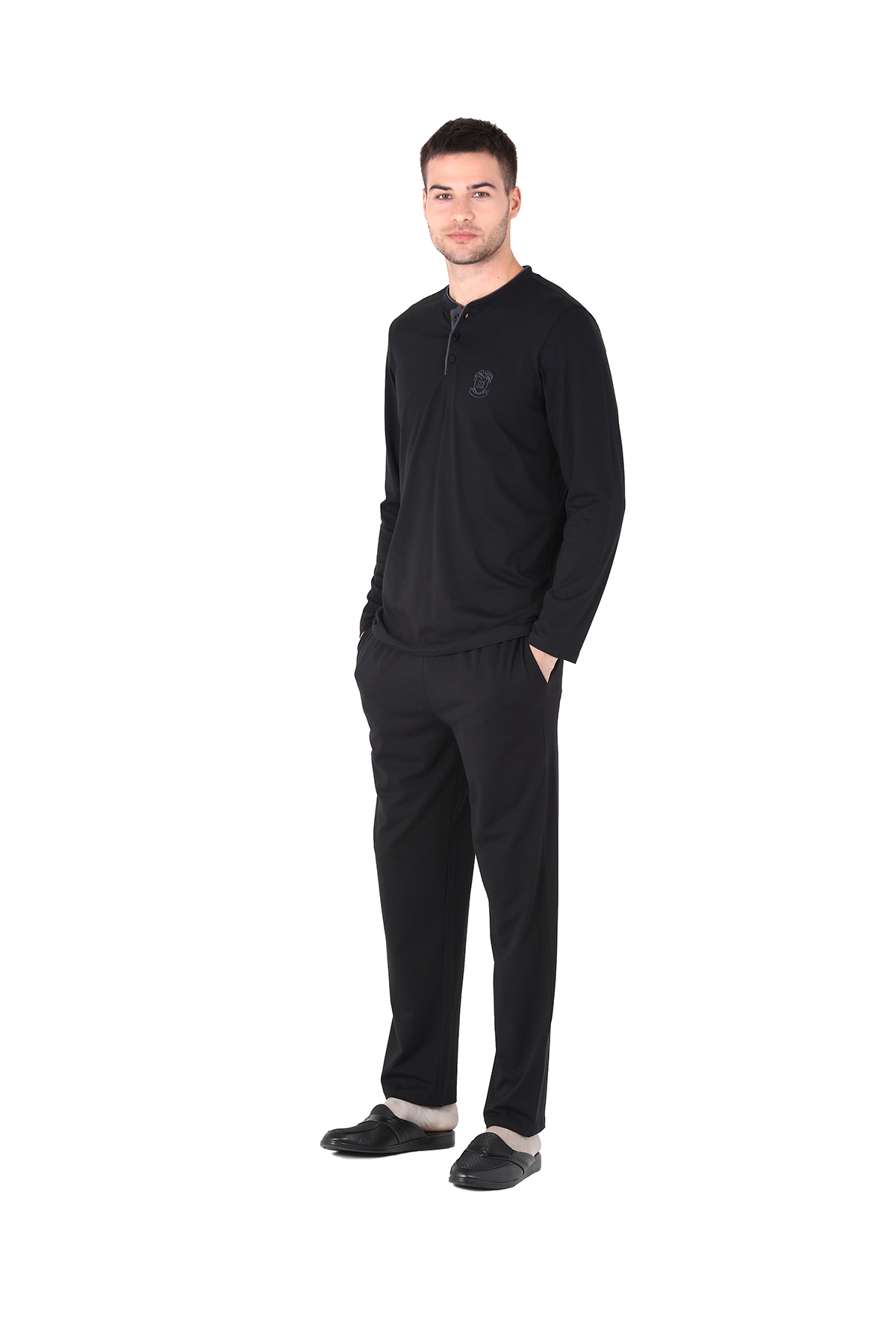 D'S damat Pijama Tk.Yarım Patlı Uzunkol SİYAH görsel 3