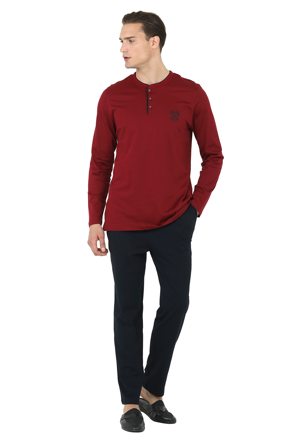 D'S damat Regular Fit Pamuk Pijama Takımı BORDO