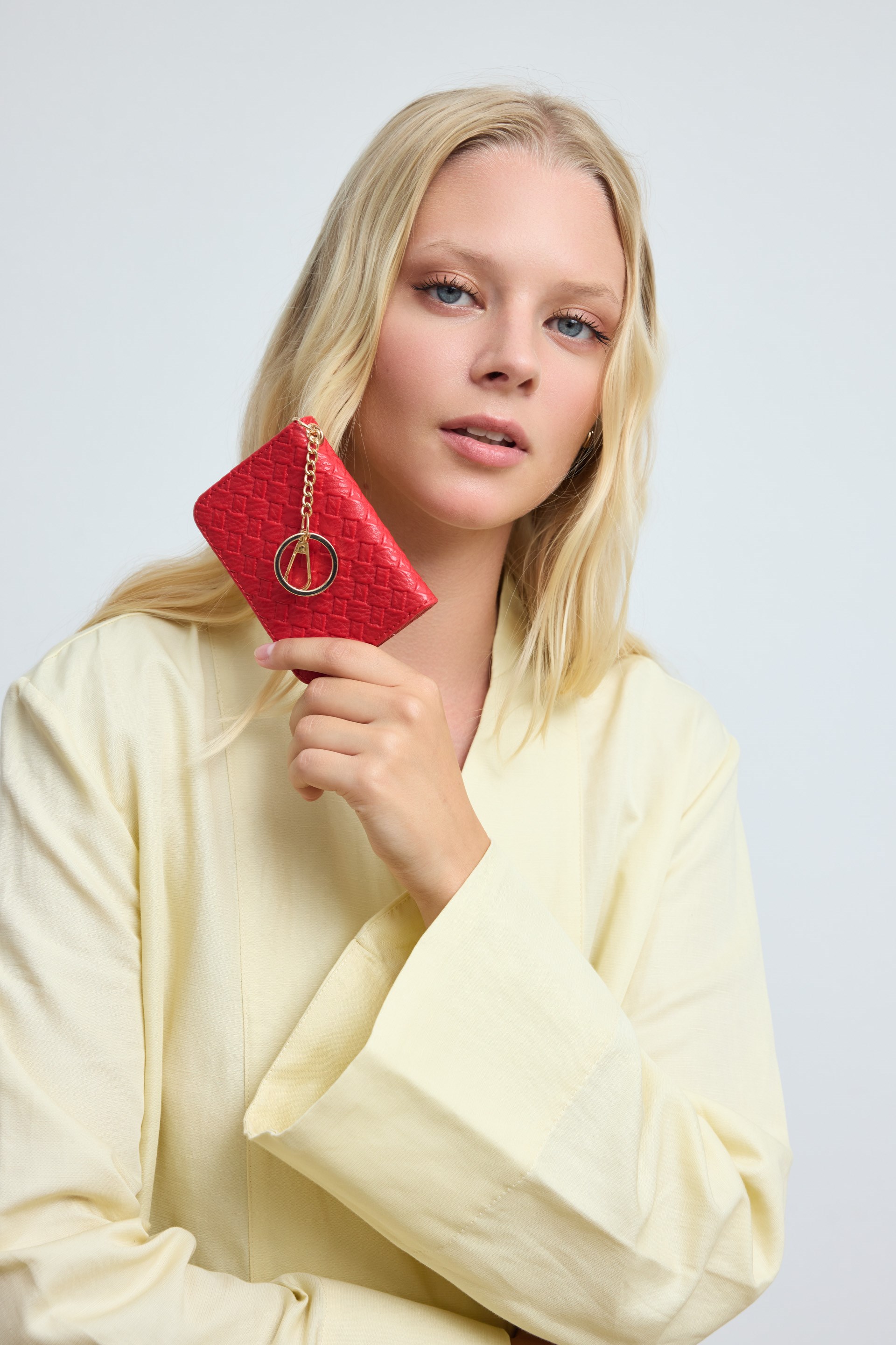Shulebags Wowen Örgü Deri Charm Kartlık Kırmızı görsel 3