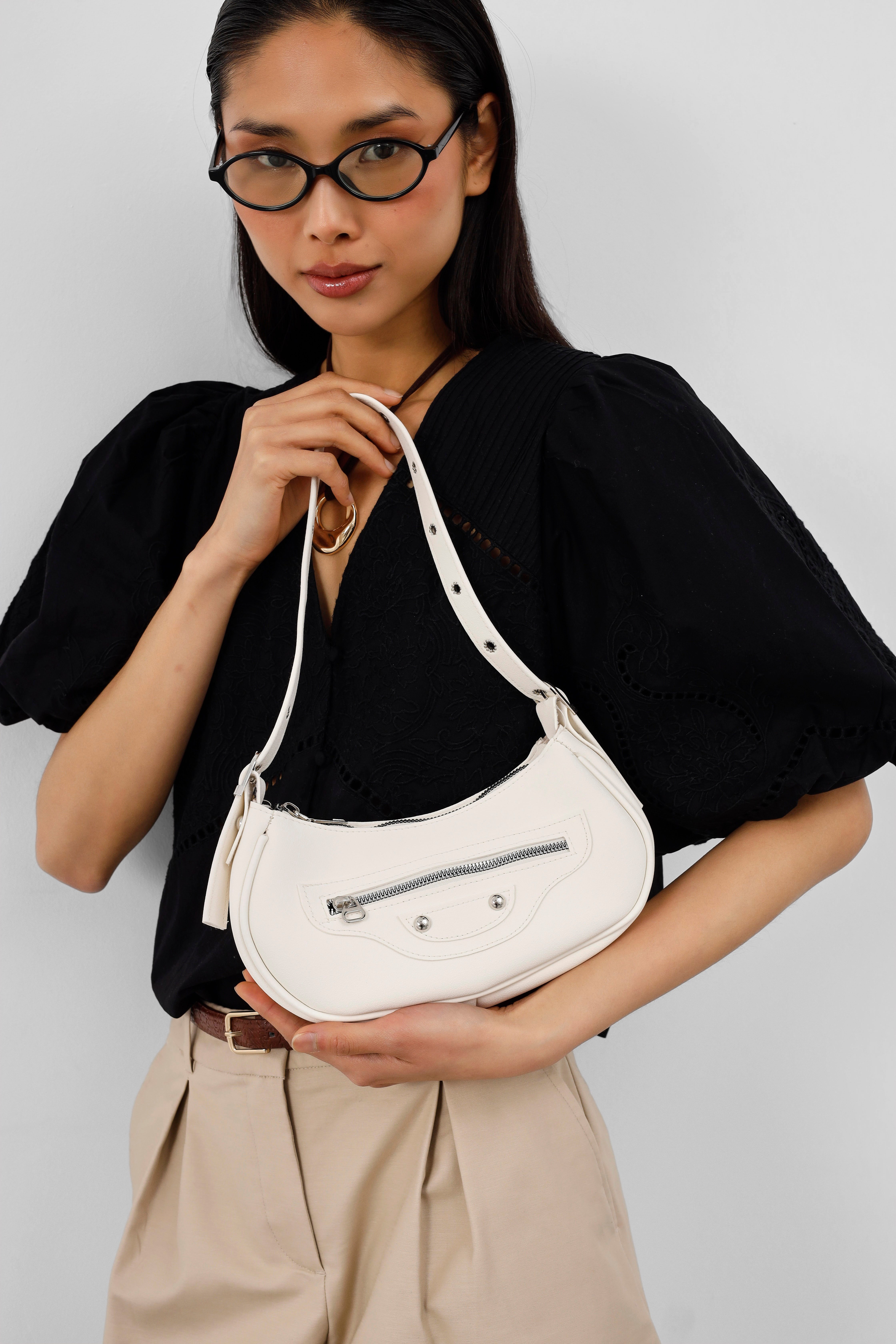 Shulebags Sandy 90'S Retro Baget Çanta Vanilya görsel 2
