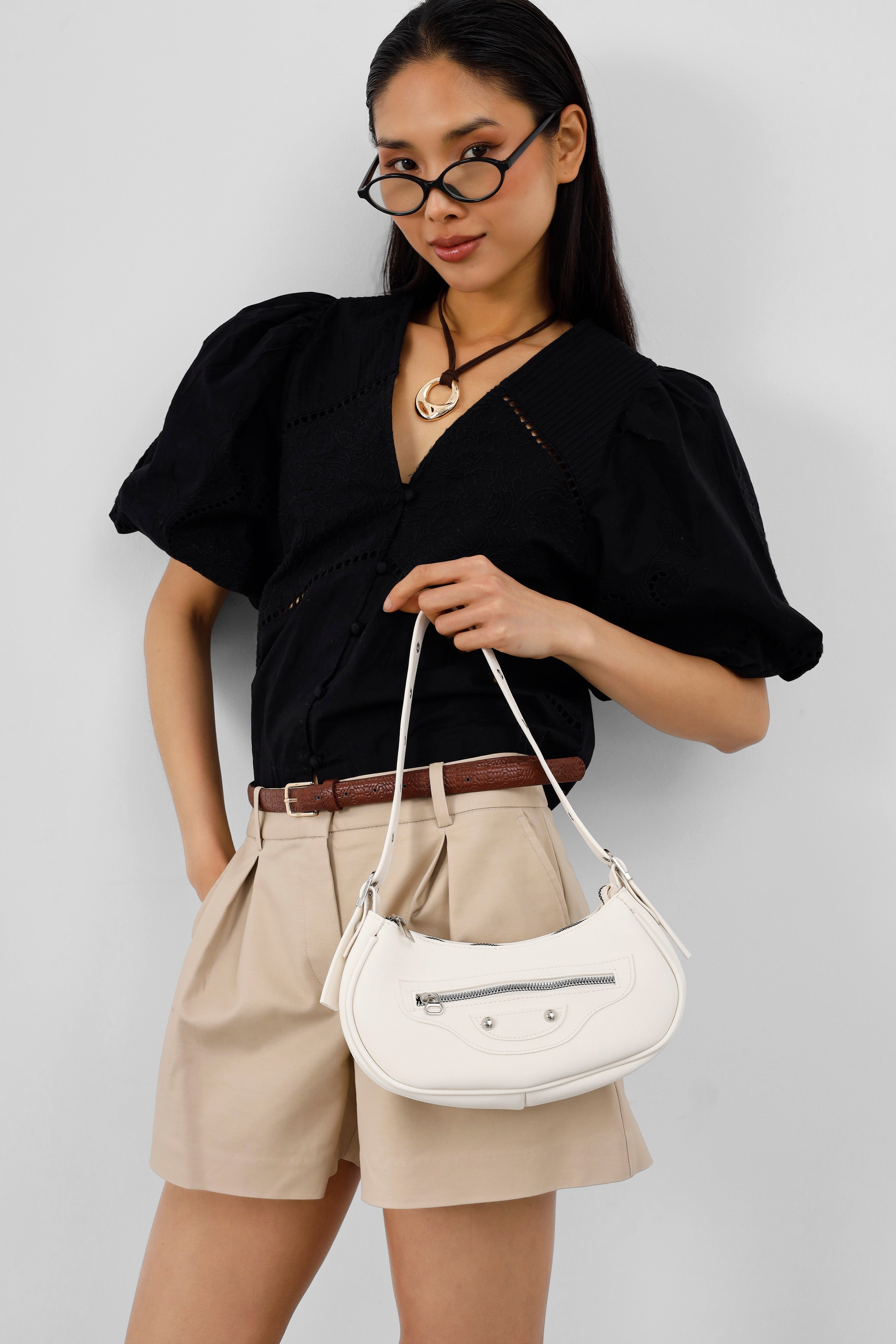 Shulebags Sandy 90'S Retro Baget Çanta Vanilya görsel 4