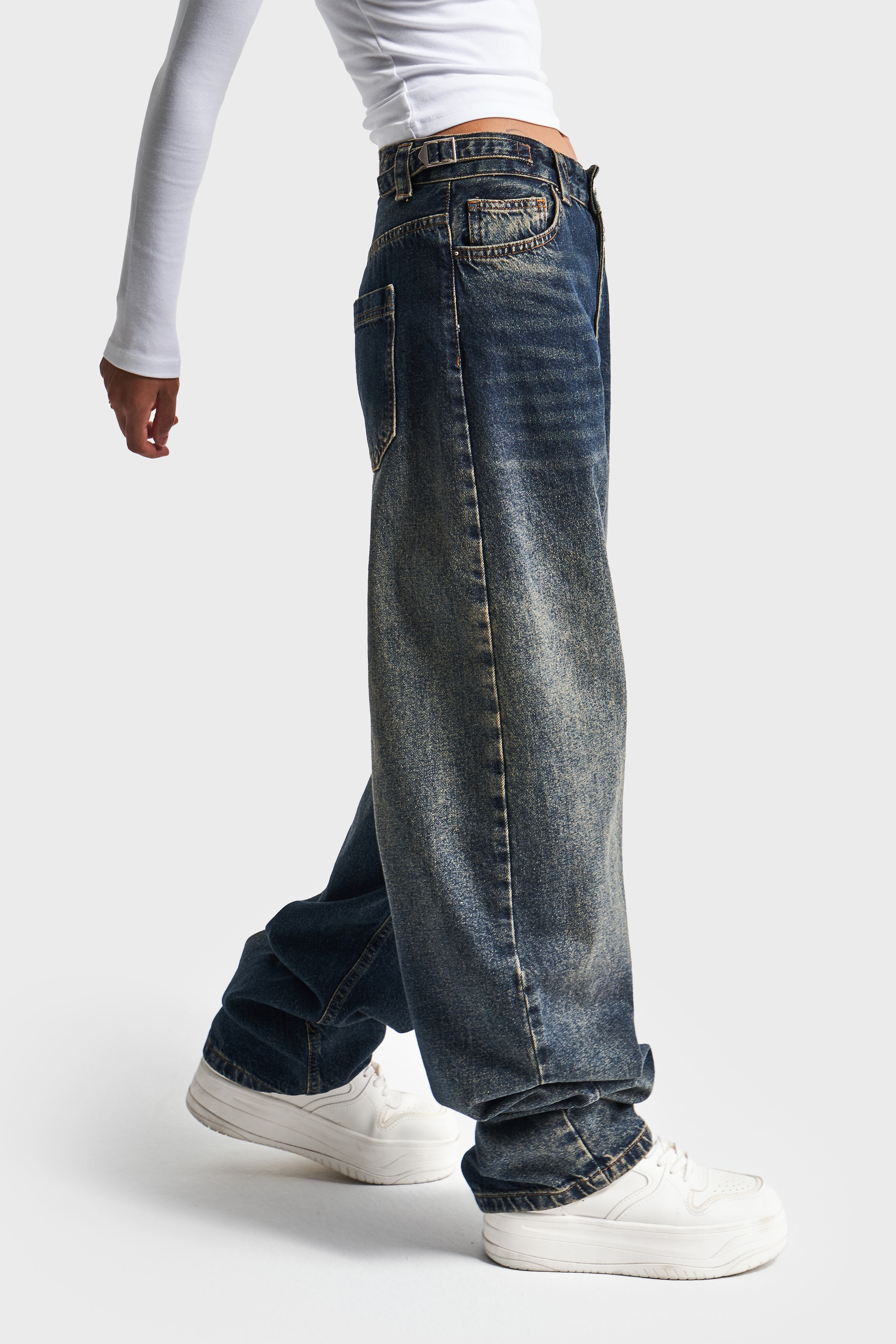 It's Basic Baggy Fit Kemer Detaylı Denim Jean