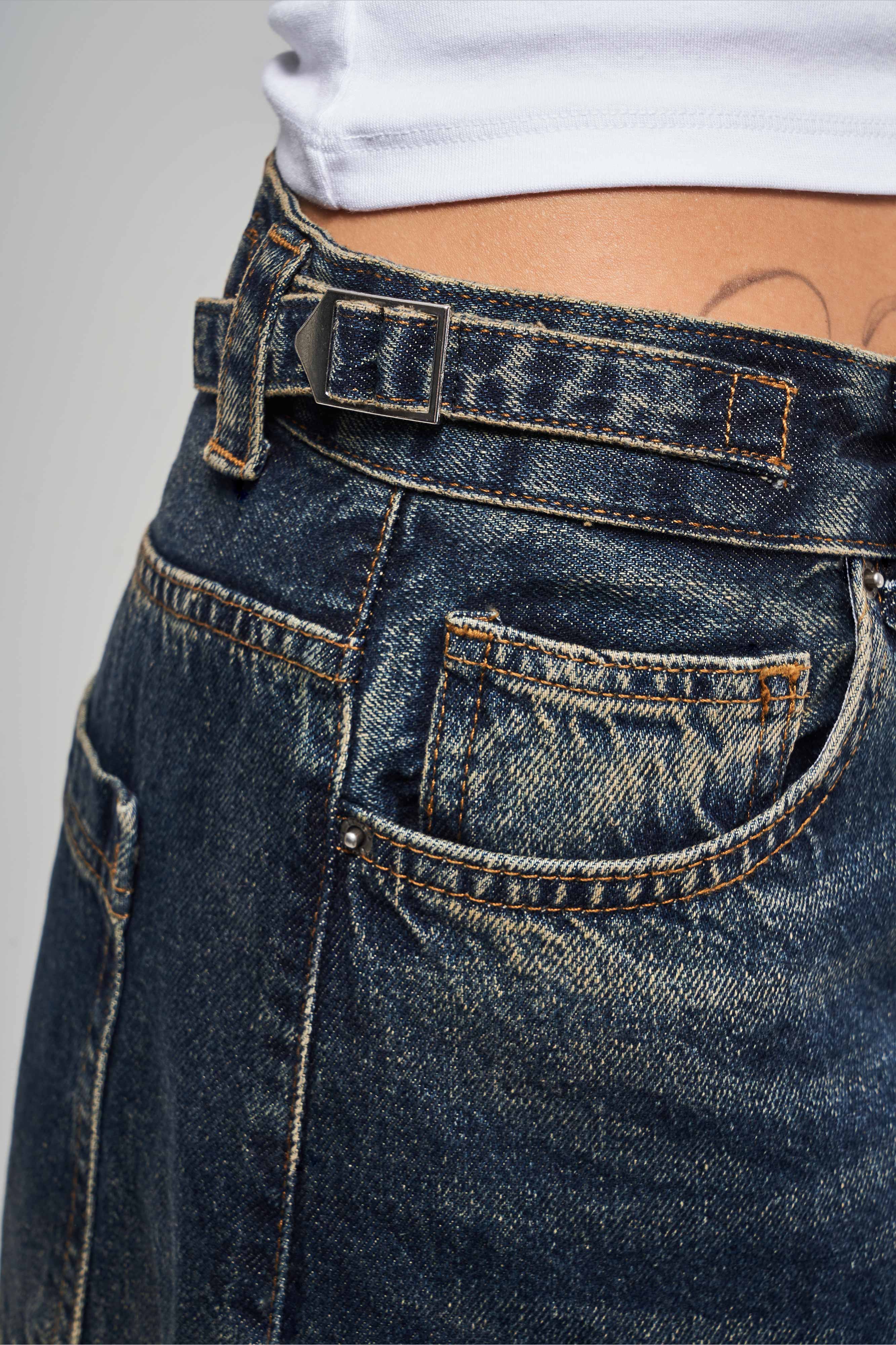 It's Basic Baggy Fit Kemer Detaylı Denim Jean görsel 6