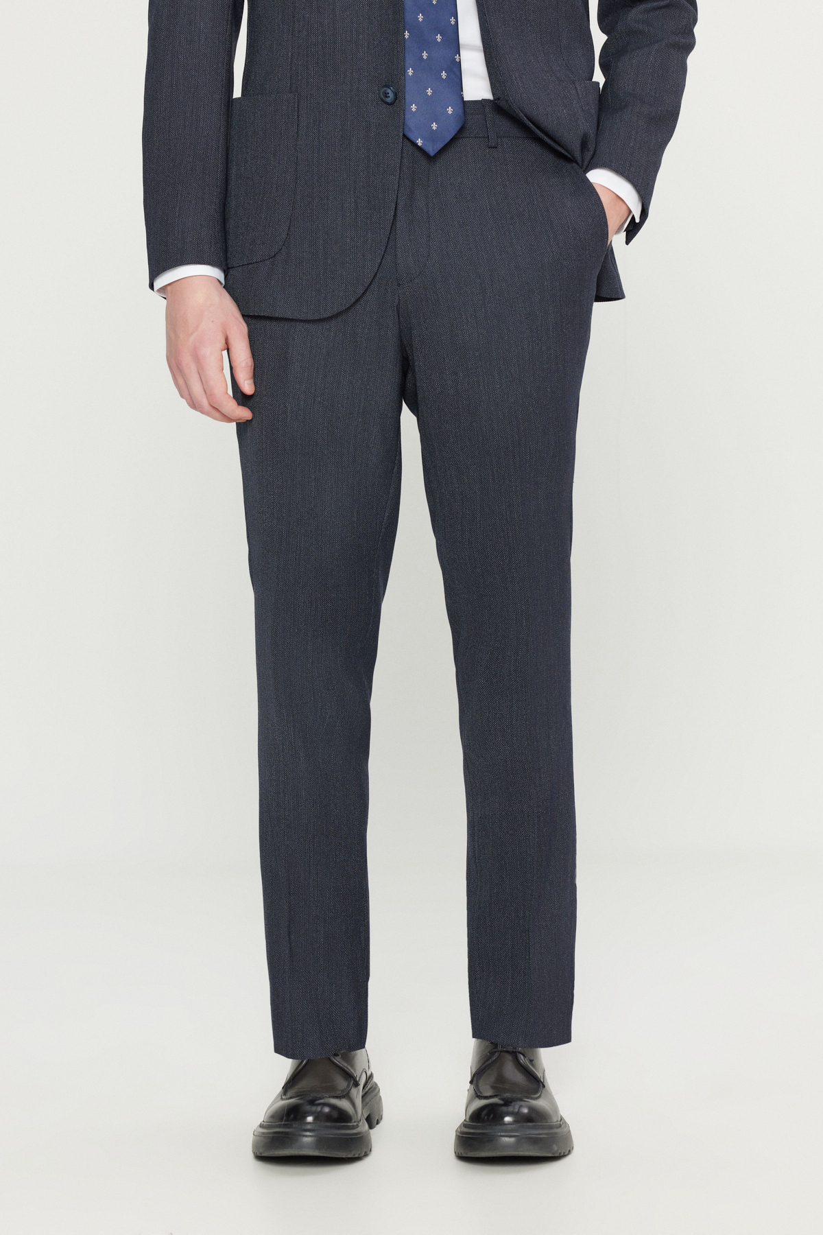 Altınyıldız Classics Erkek Lacivert Yünlü Slim Fit Dar Kesim Mono Yaka Torba Cepli Desenli Esnek Takım Elbise görsel 5