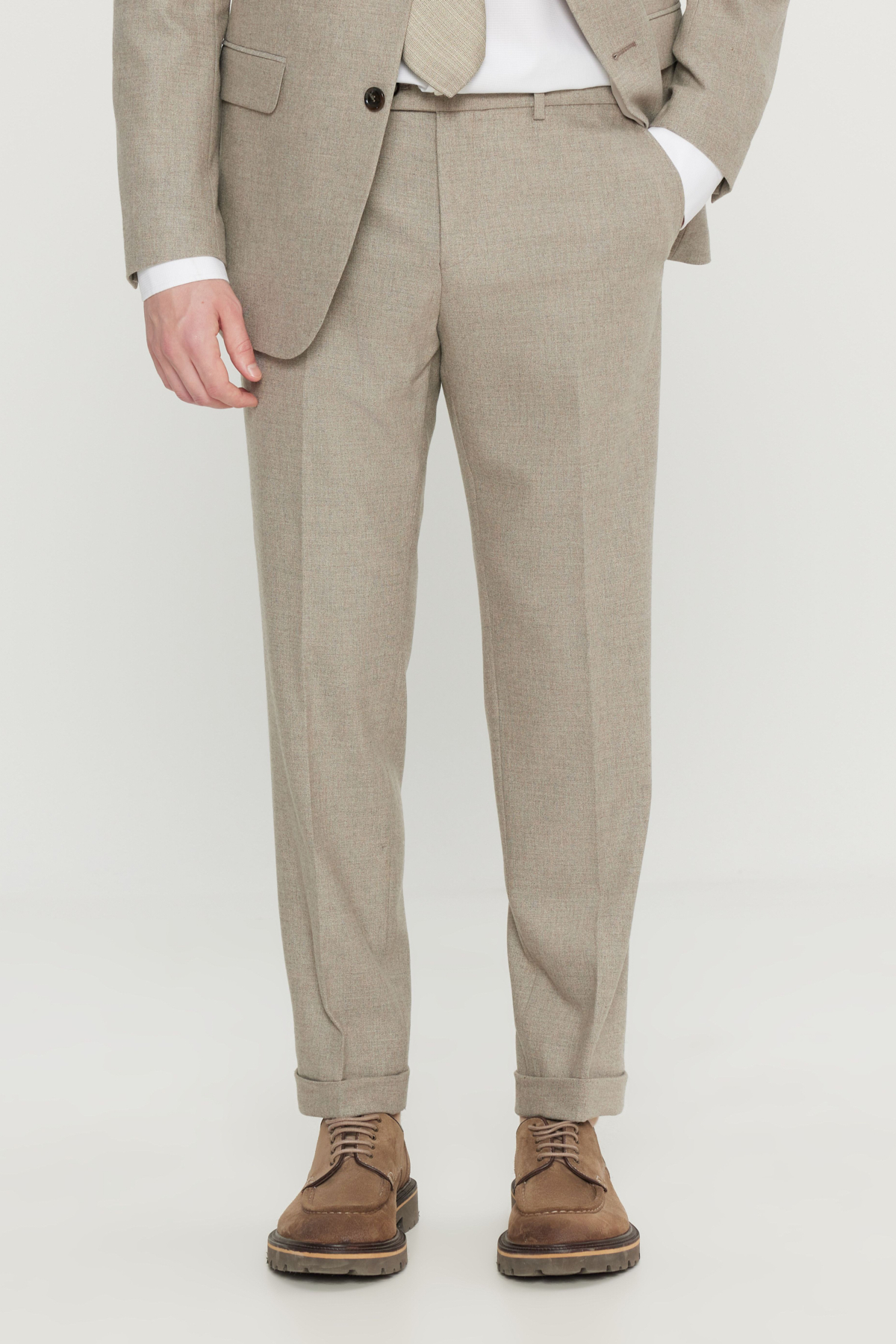 Altınyıldız Classics Erkek Bej Yünlü Slim Fit Dar Kesim Kırlangıç Yaka Kapak Cepli Esnek Takım Elbise görsel 5