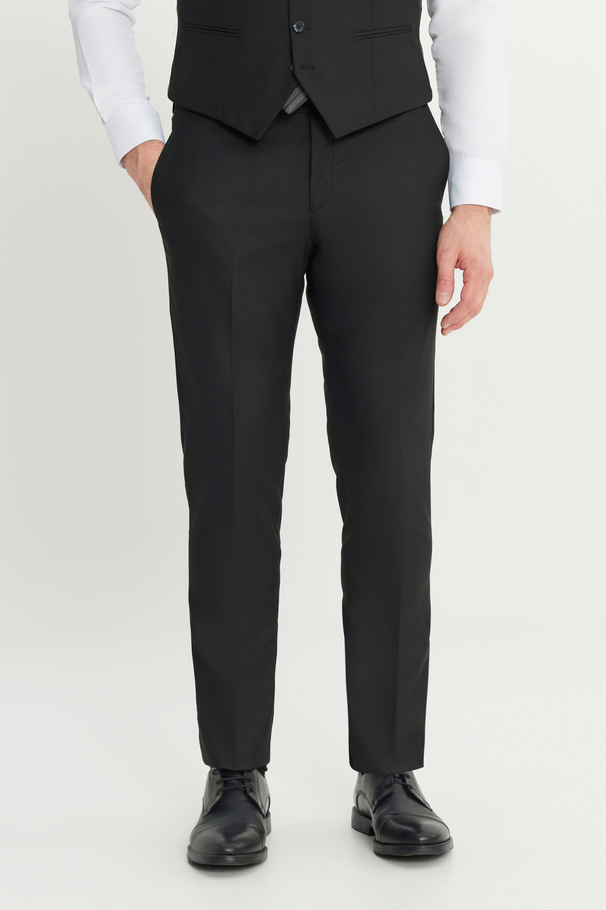 Altınyıldız Classics Erkek Siyah-Beyaz Yünlü Slim Fit Dar Kesim Mono Yaka Kapak Cepli Desenli Yelekli Takım Elbise görsel 6