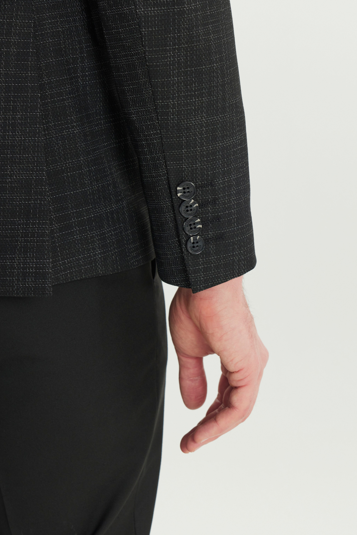 Altınyıldız Classics Erkek Siyah-Beyaz Yünlü Slim Fit Dar Kesim Mono Yaka Kapak Cepli Desenli Yelekli Takım Elbise görsel 7