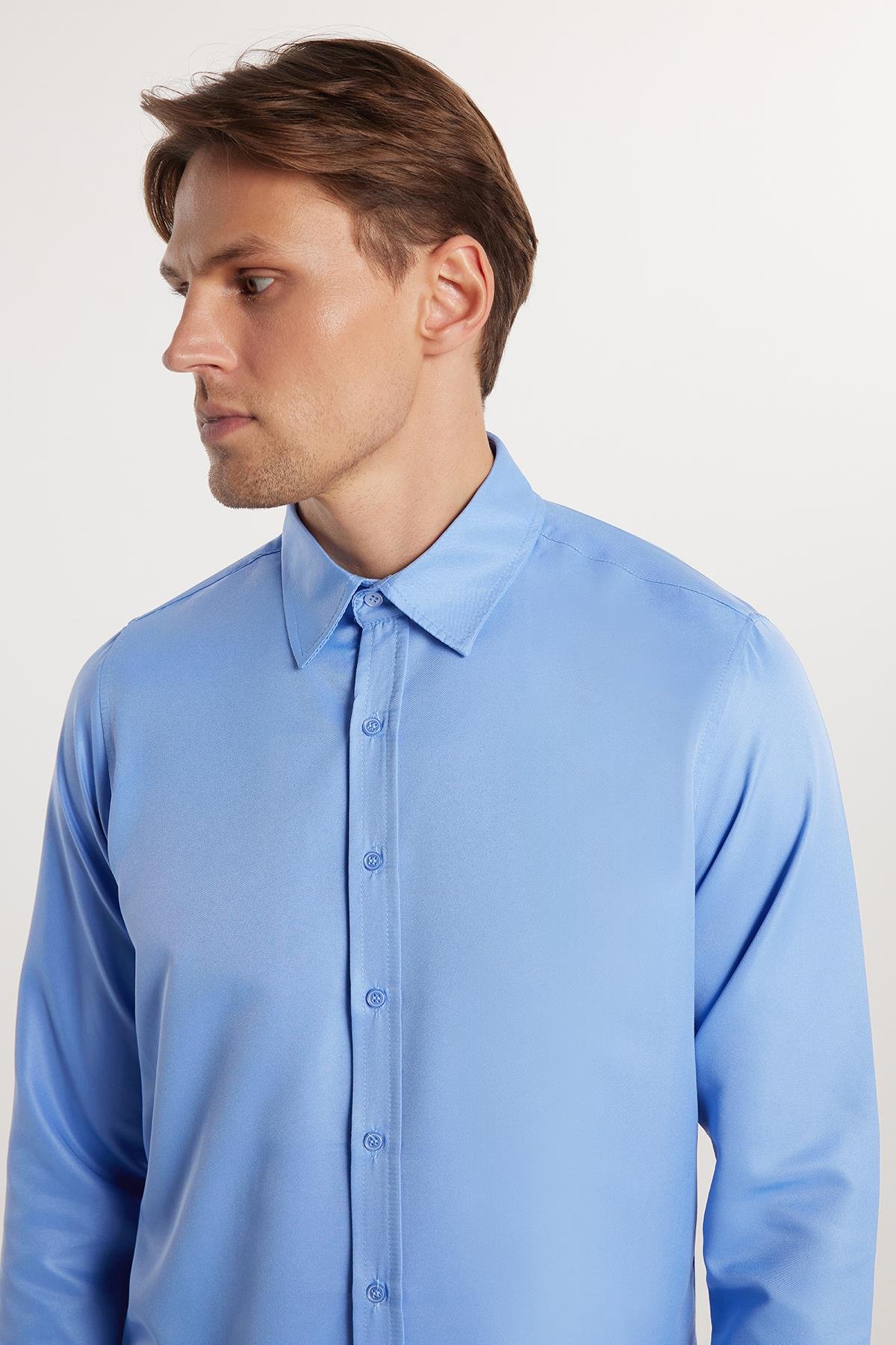 TUDORS Slim Fit Kolay Ütülenen Kravatlık Erkek Gömlek görsel 2