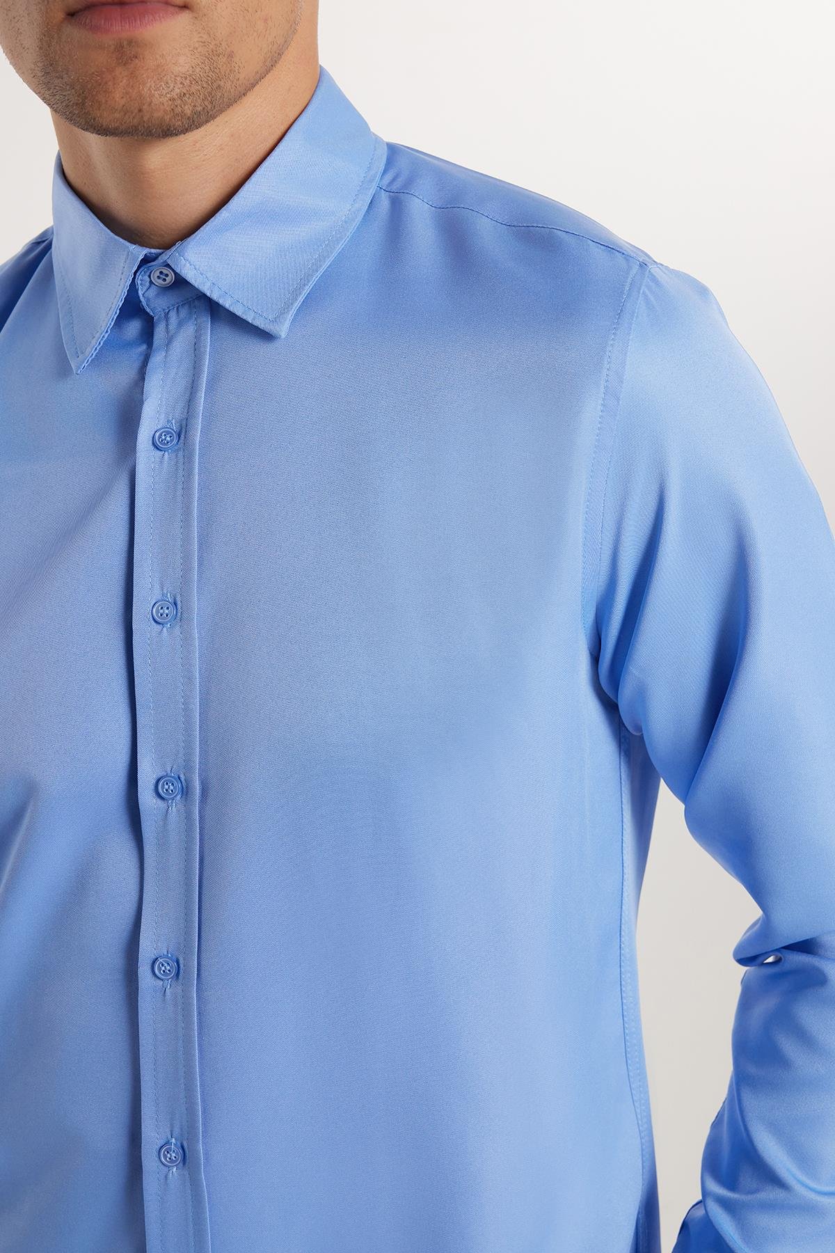 TUDORS Slim Fit Kolay Ütülenen Kravatlık Erkek Gömlek görsel 3