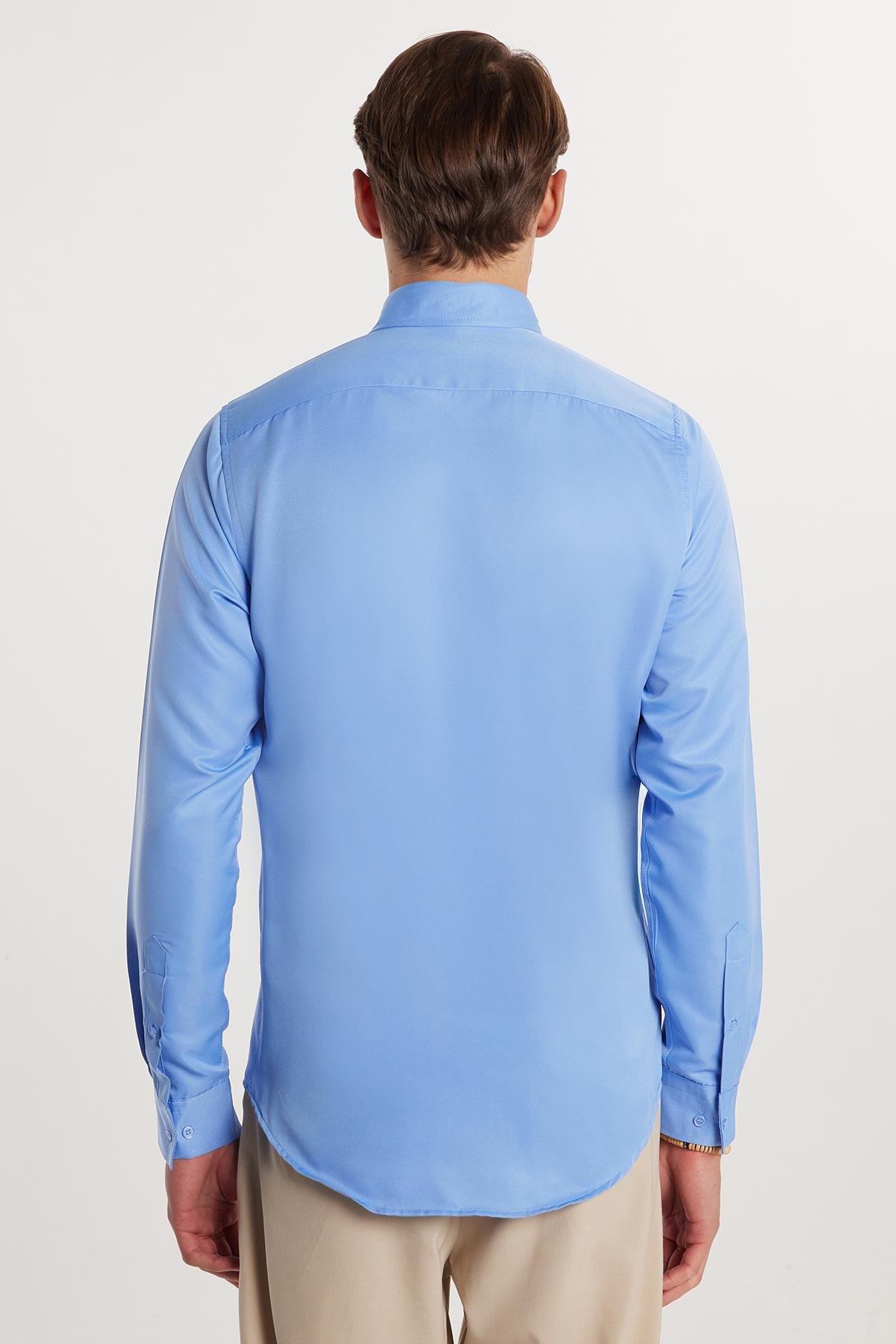 TUDORS Slim Fit Kolay Ütülenen Kravatlık Erkek Gömlek görsel 5