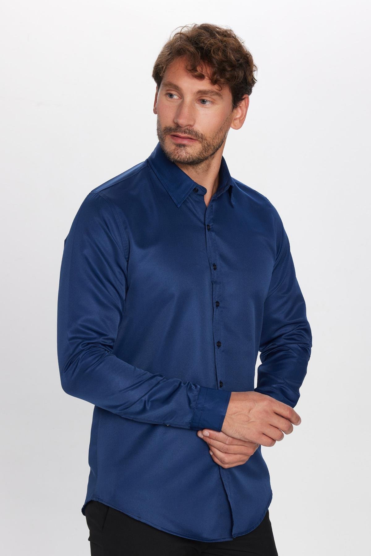 TUDORS Slim Fit Kolay Ütülenen Kravatlık Erkek Gömlek