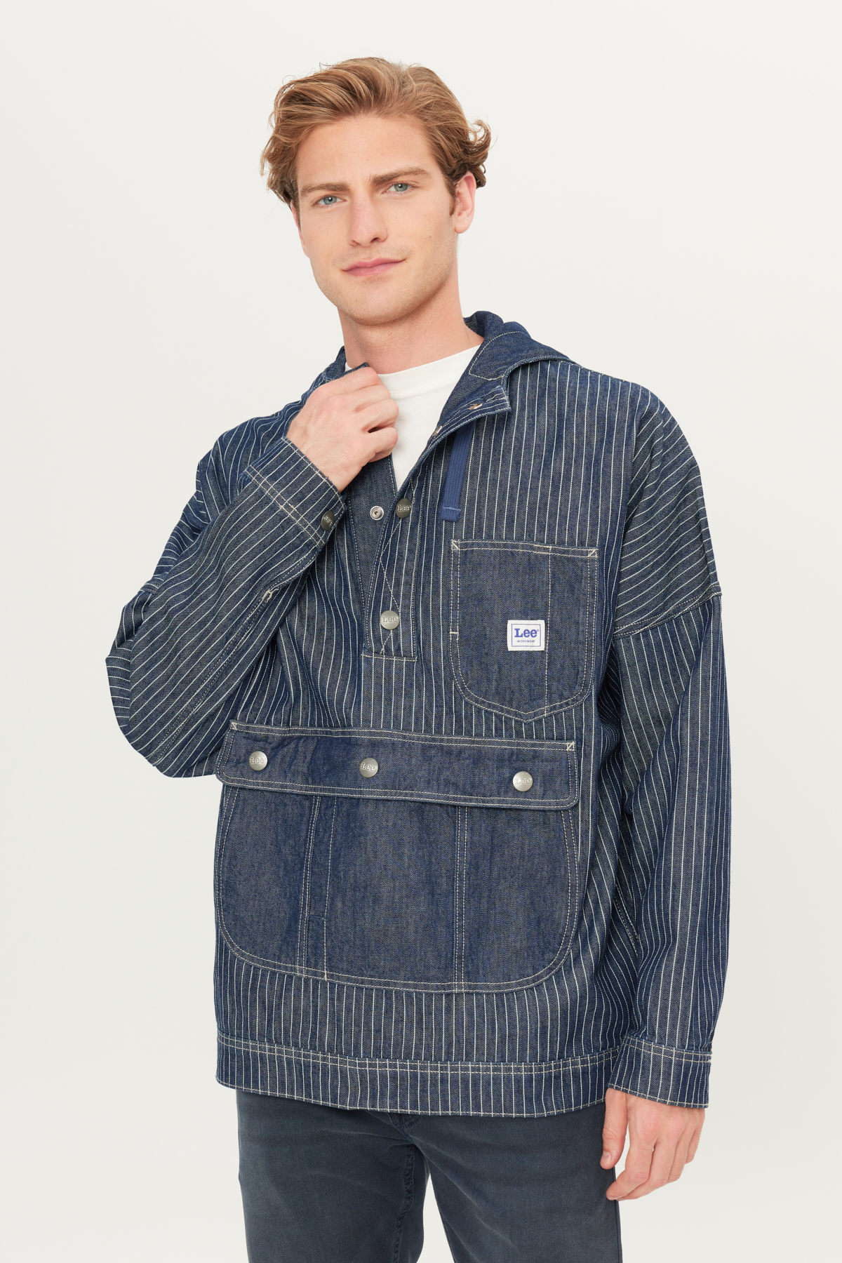 Lee %100 Pamuk Relaxed Fit Kapüşonlu Koyu Mavi Denim Jean Ceket