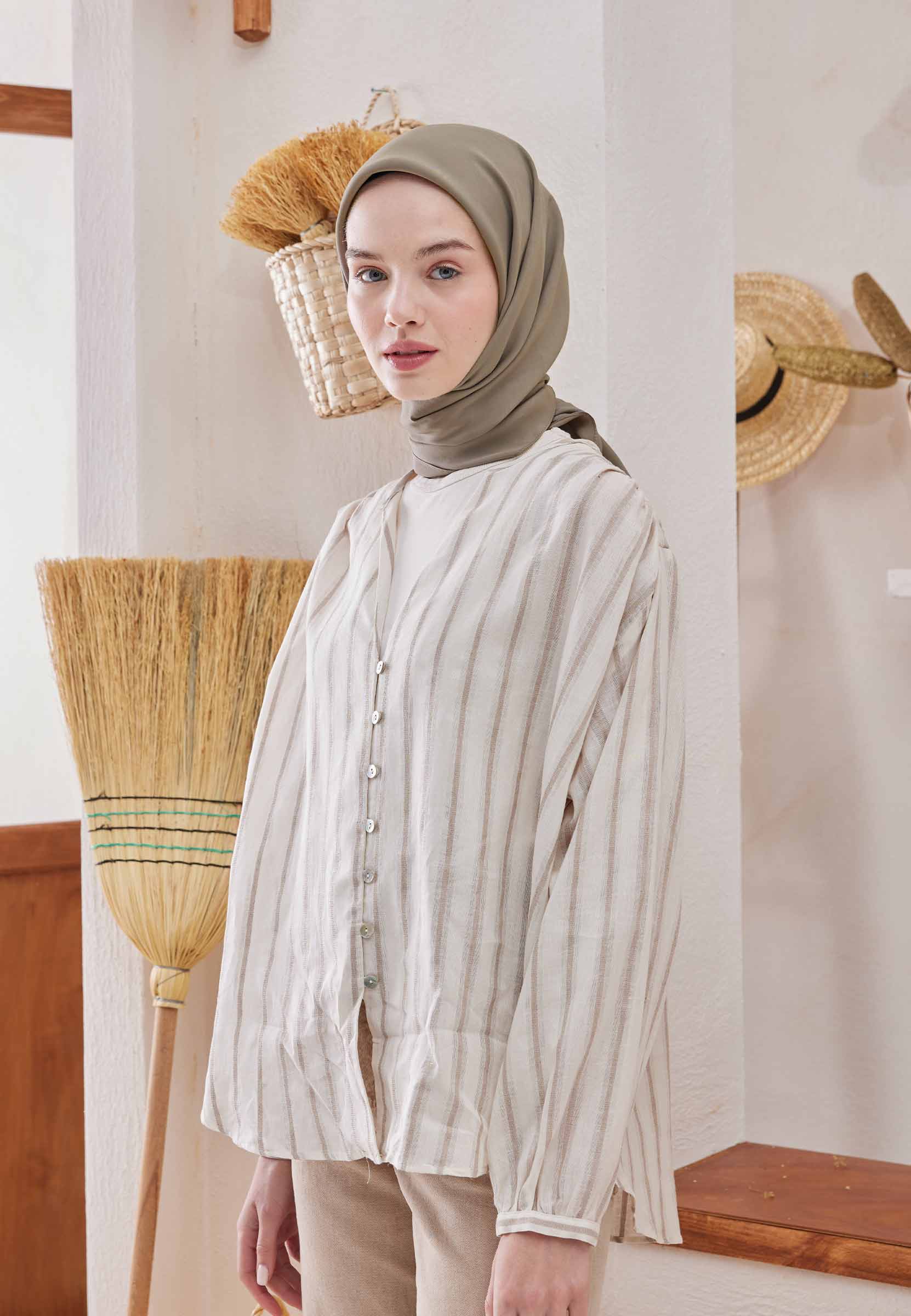 Fresh Scarfs Pamuk İpek Eşarp Naturel Bej görsel 2
