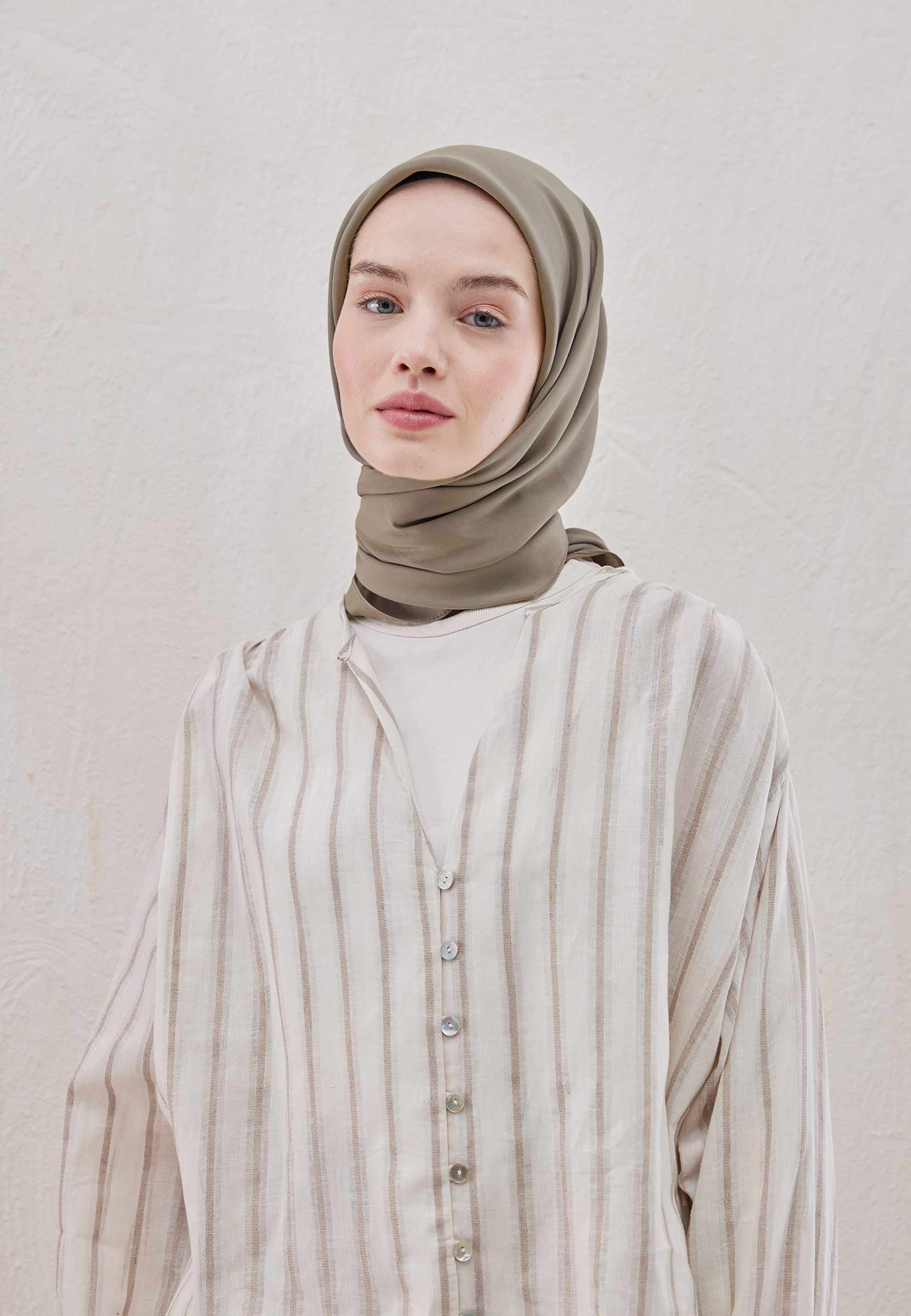 Fresh Scarfs Pamuk İpek Eşarp Naturel Bej görsel 3