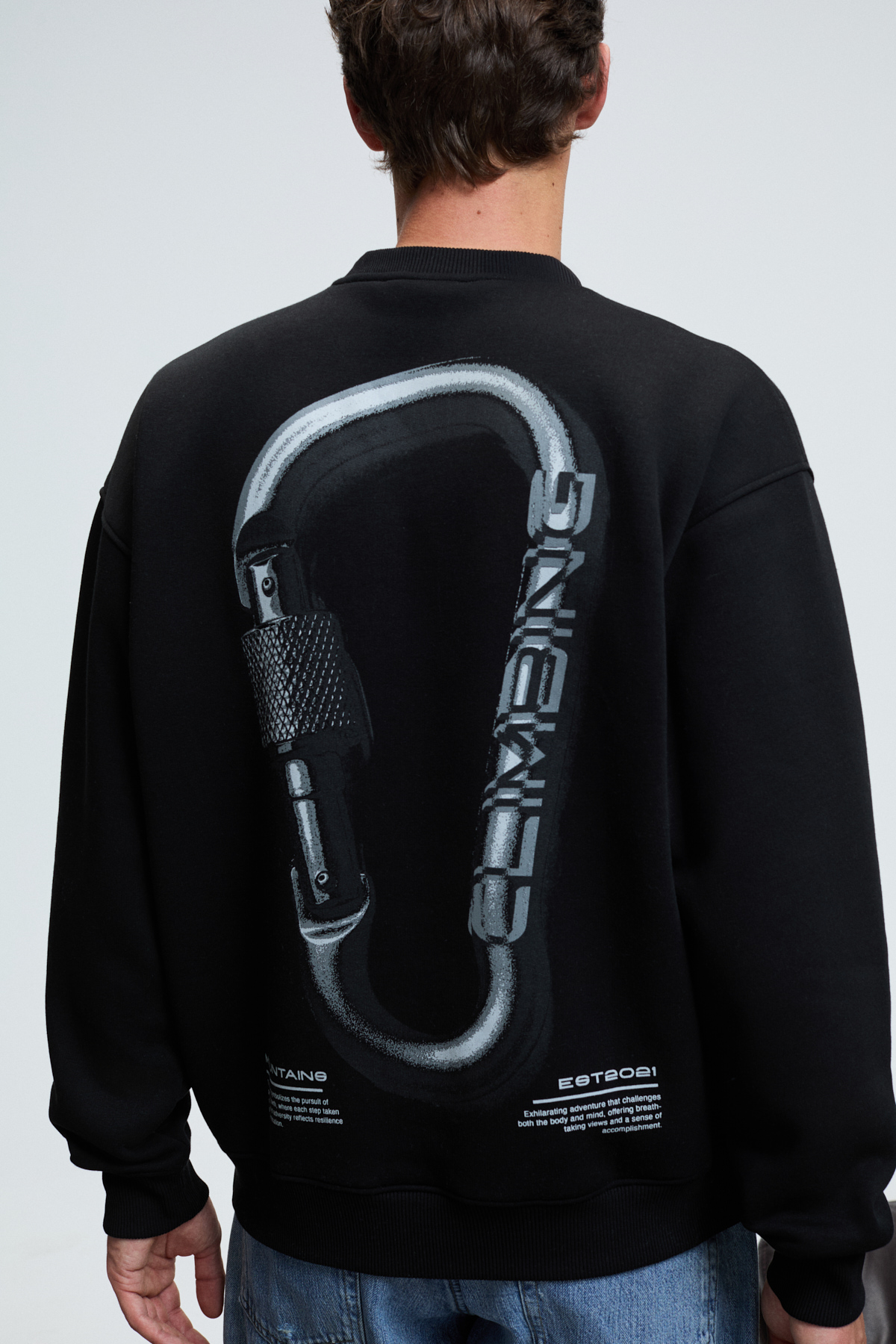GRIMELANGE Erkek Yuvarlak Yaka Göğsü Ve Sırtı Baskılı Relaxed Fit SİYAH Sweatshirt