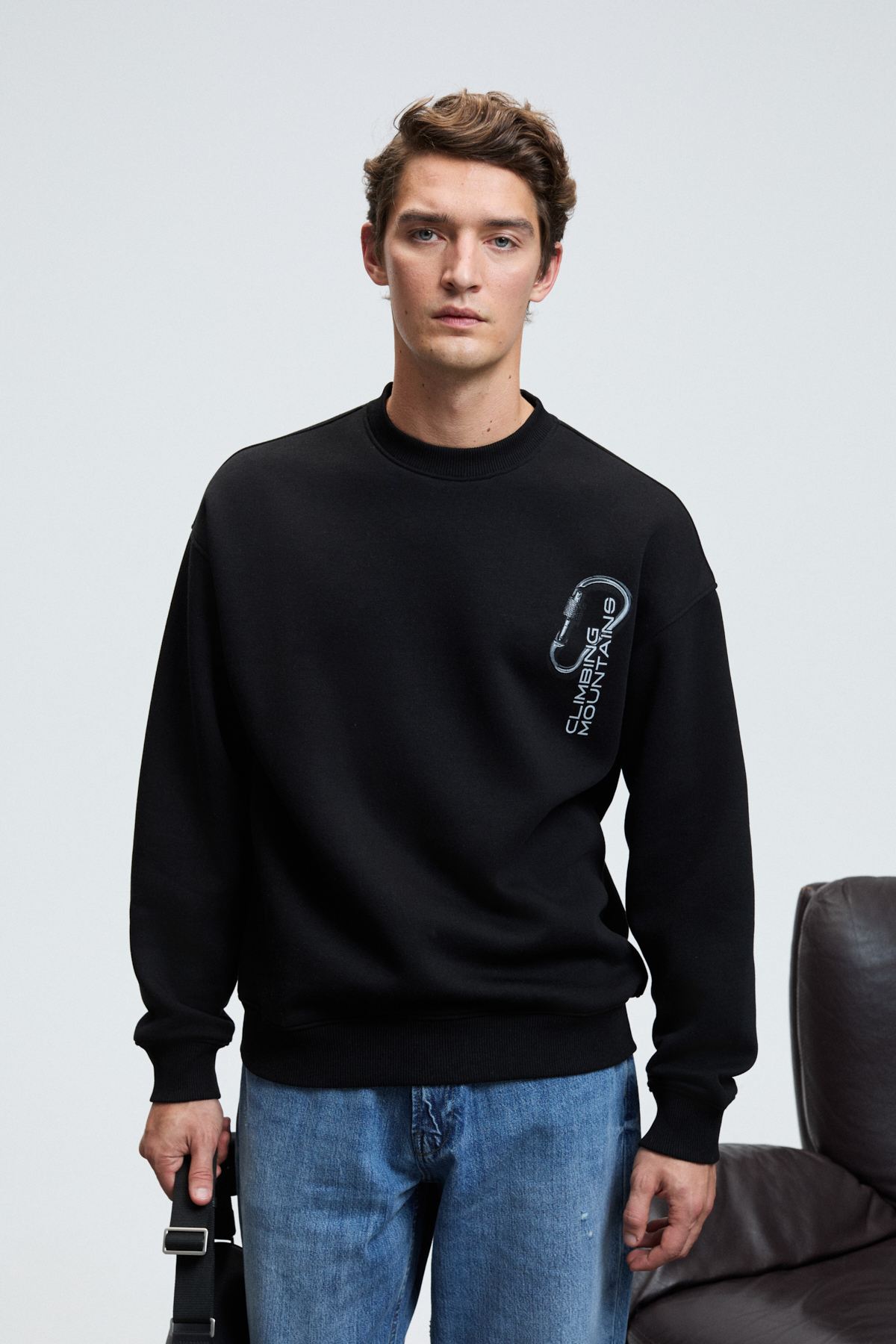 GRIMELANGE Erkek Yuvarlak Yaka Göğsü Ve Sırtı Baskılı Relaxed Fit SİYAH Sweatshirt görsel 2