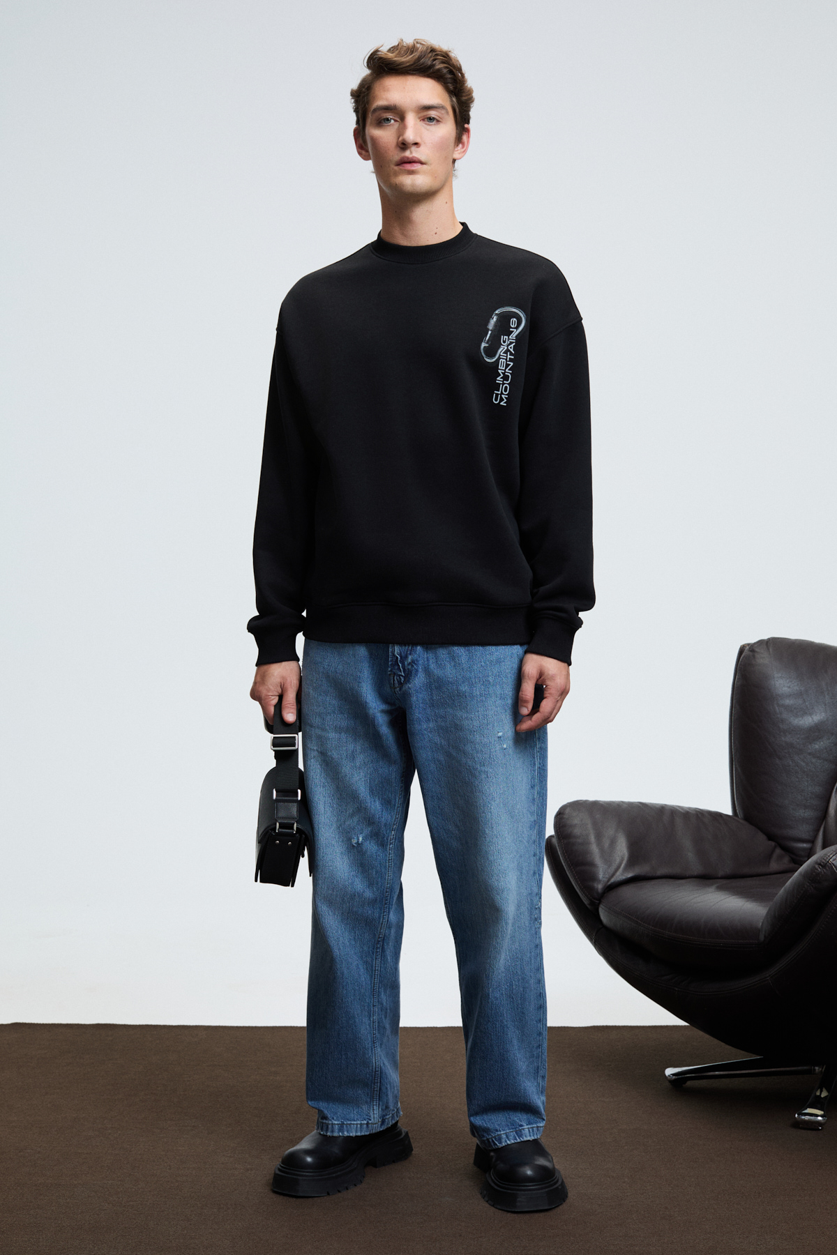 GRIMELANGE Erkek Yuvarlak Yaka Göğsü Ve Sırtı Baskılı Relaxed Fit SİYAH Sweatshirt görsel 3