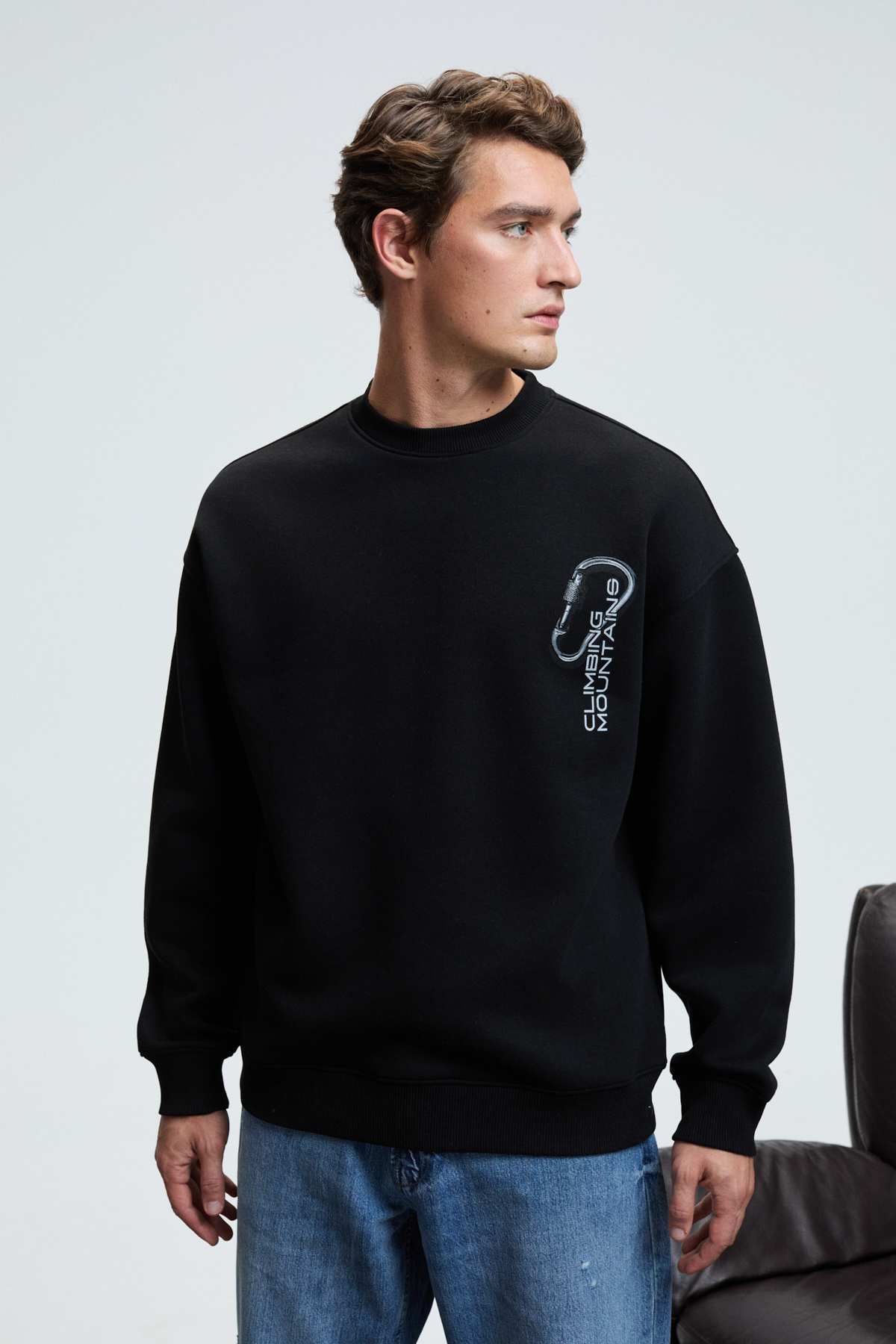 GRIMELANGE Erkek Yuvarlak Yaka Göğsü Ve Sırtı Baskılı Relaxed Fit SİYAH Sweatshirt görsel 4