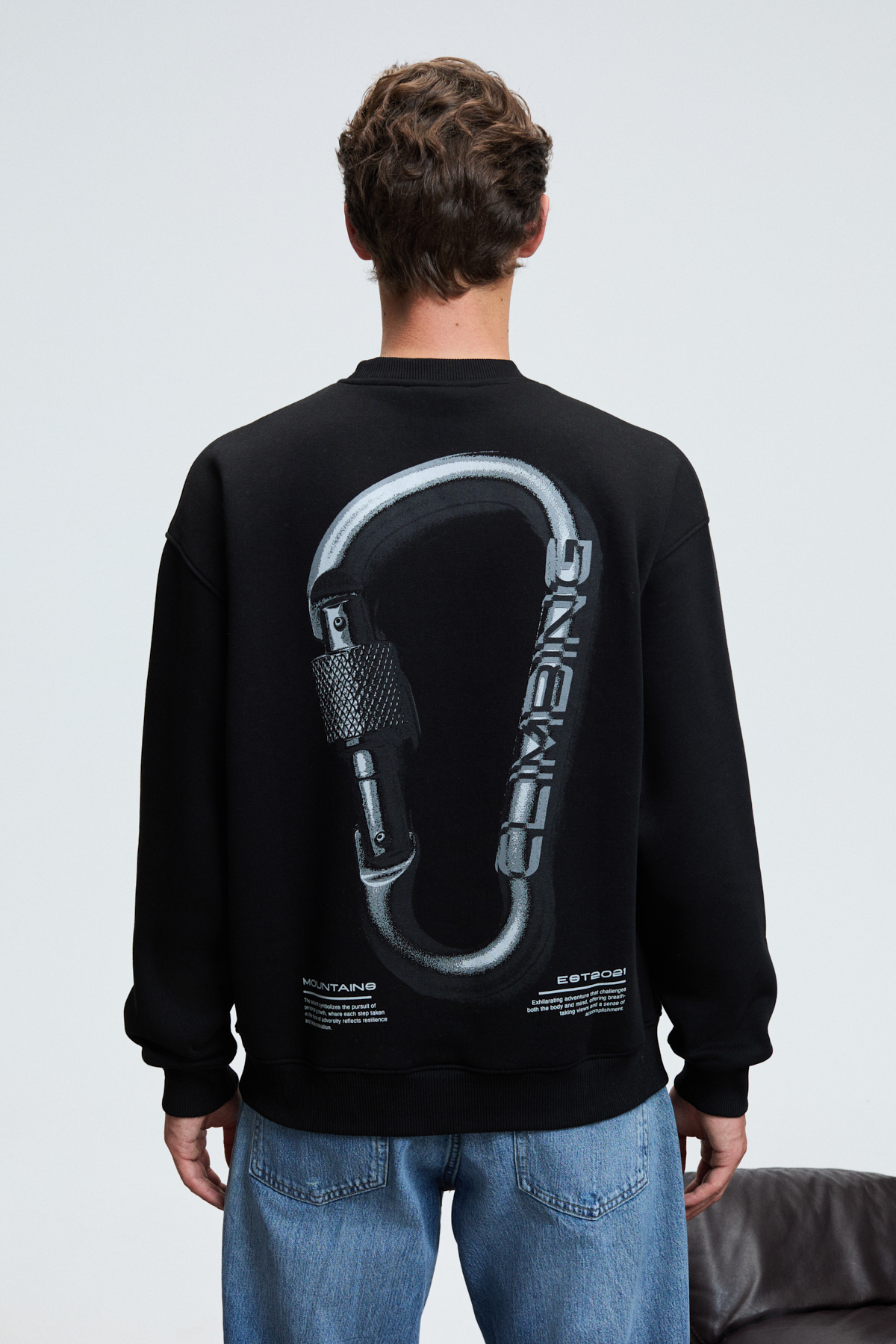 GRIMELANGE Erkek Yuvarlak Yaka Göğsü Ve Sırtı Baskılı Relaxed Fit SİYAH Sweatshirt görsel 6