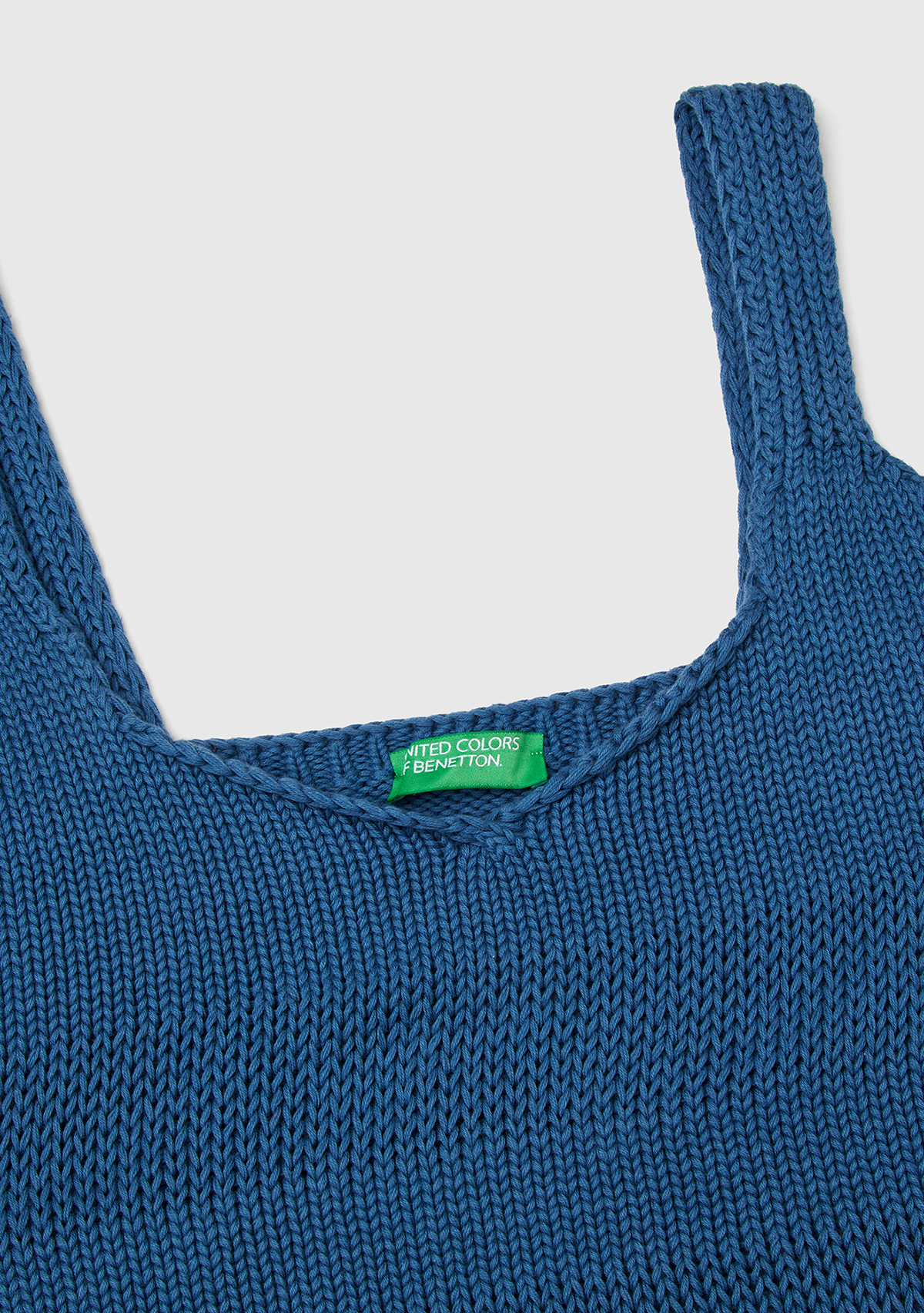 United Colors Of Benetton Kadın Denim %100 Pamuk Şerit Efektli Örme Relax Fit V Yaka Triko Atlet görsel 3