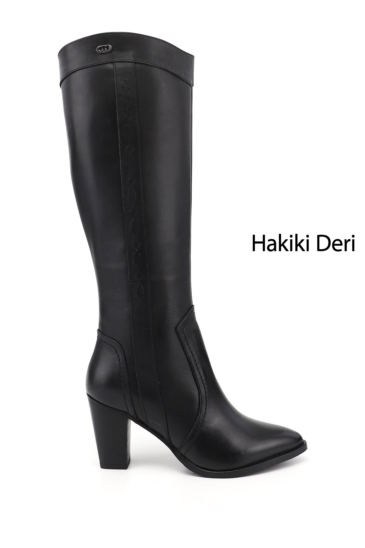 GÖNDERİ(R) Kadın SİYAH Sivri Burun Kalın Topuklu Hakiki Deri Çizme