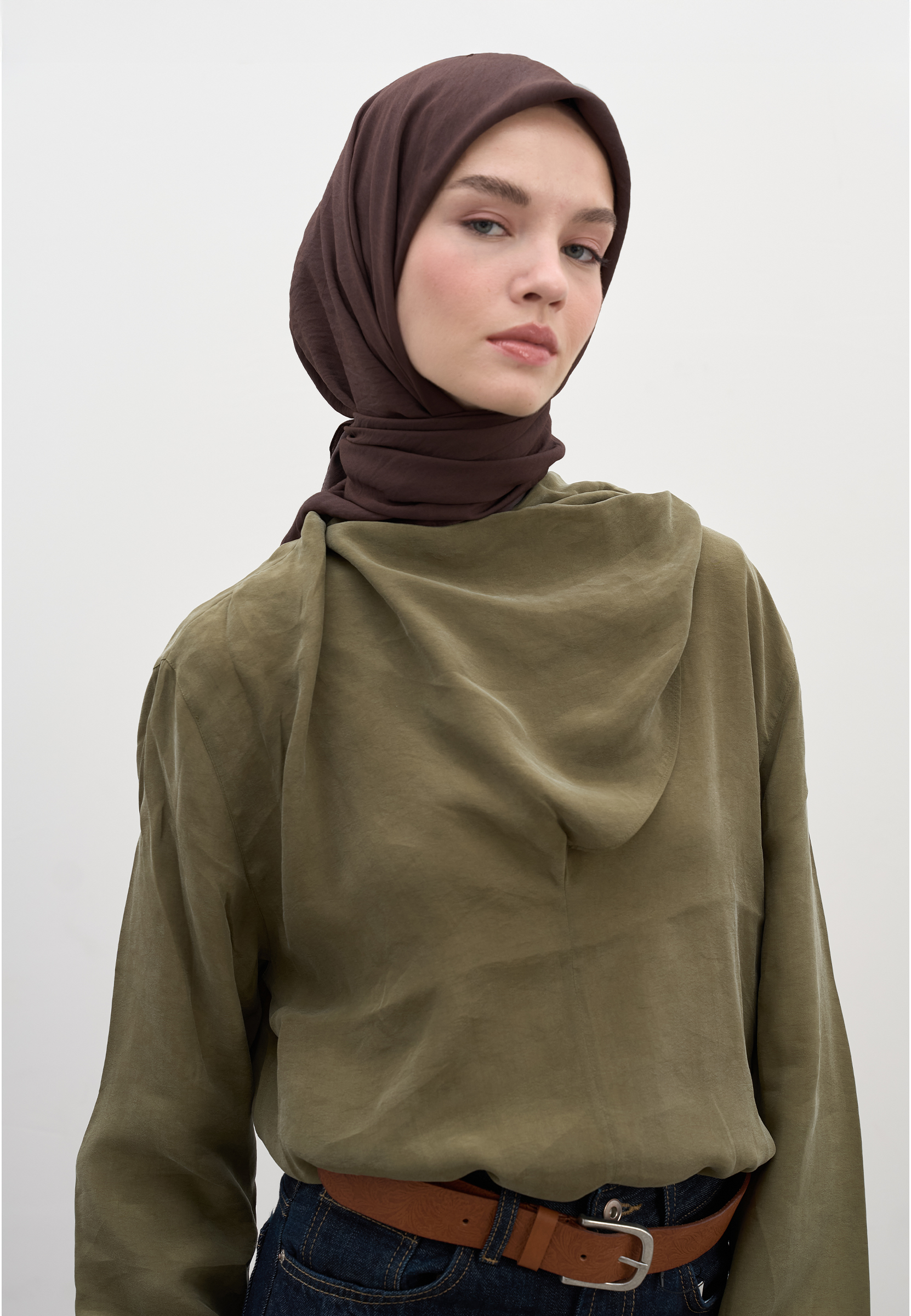 Fresh Scarfs Pamuk Viskon Eşarp Acı Kahve görsel 3