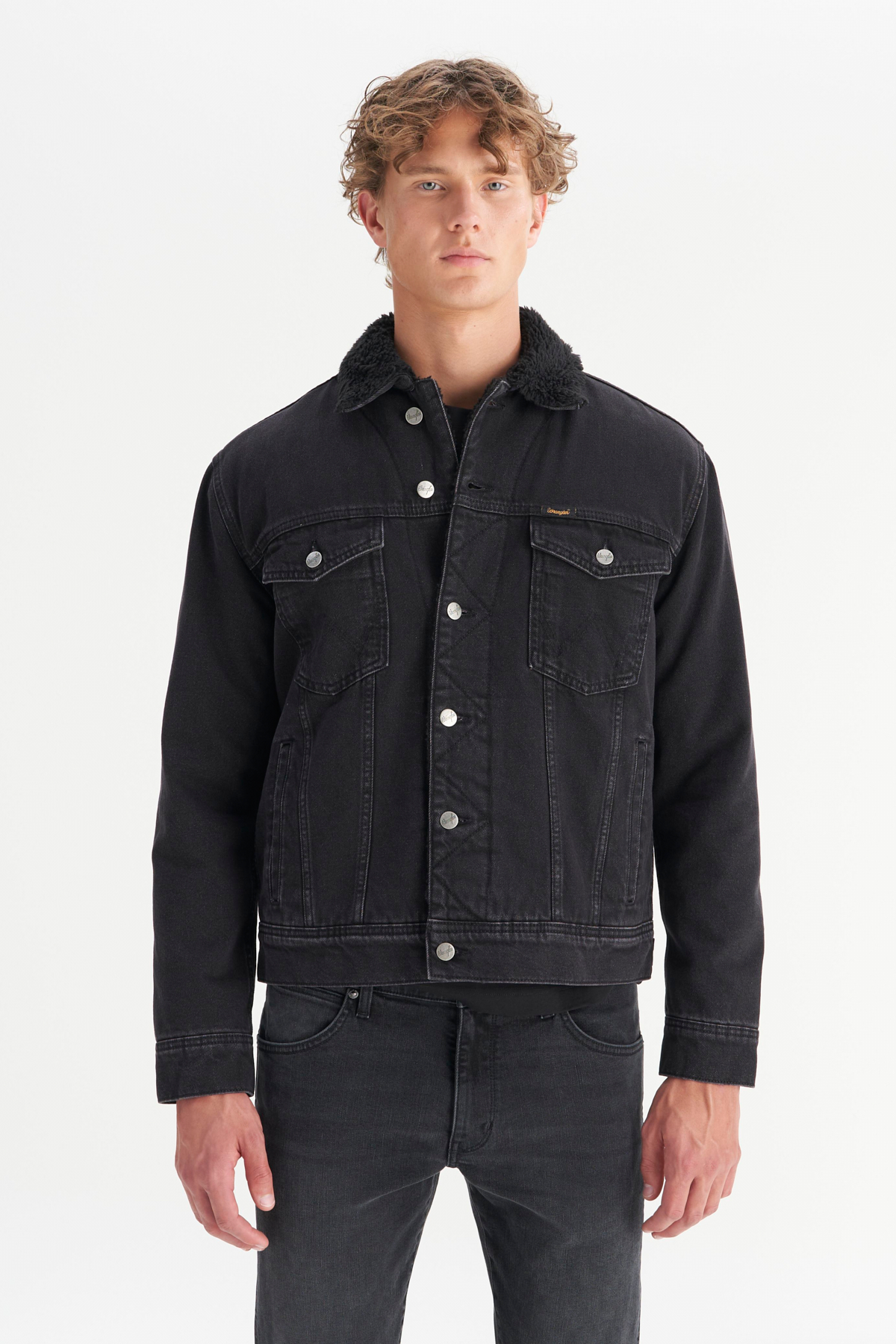 Wrangler %100 Pamuk Regular Fit Sherpa Detaylı Siyah Denim Ceket