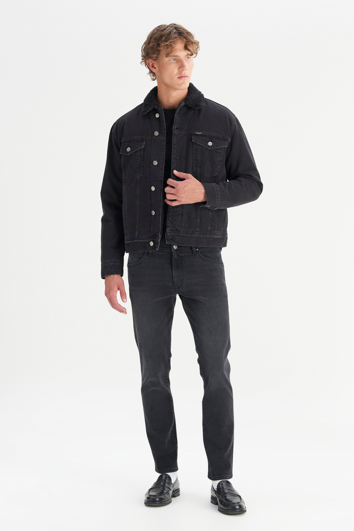 Wrangler %100 Pamuk Regular Fit Sherpa Detaylı Siyah Denim Ceket görsel 2