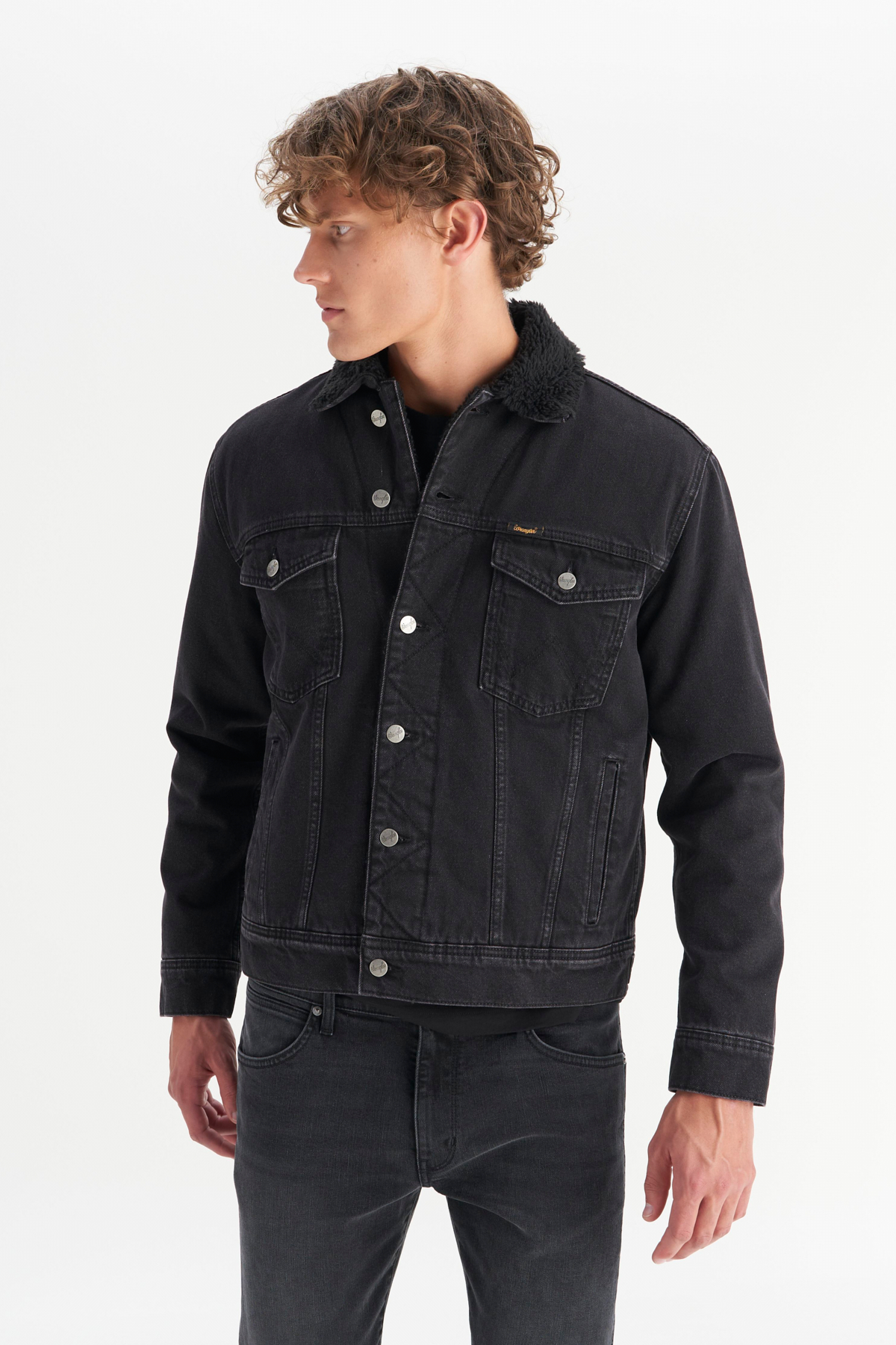 Wrangler %100 Pamuk Regular Fit Sherpa Detaylı Siyah Denim Ceket görsel 3