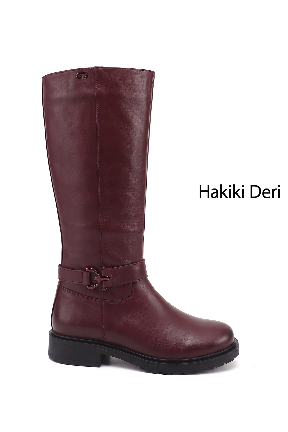 GÖNDERİ(R) Kadın AÇIK BORDO Fermuarlı Kalın Topuklu Hakiki Deri Çizme