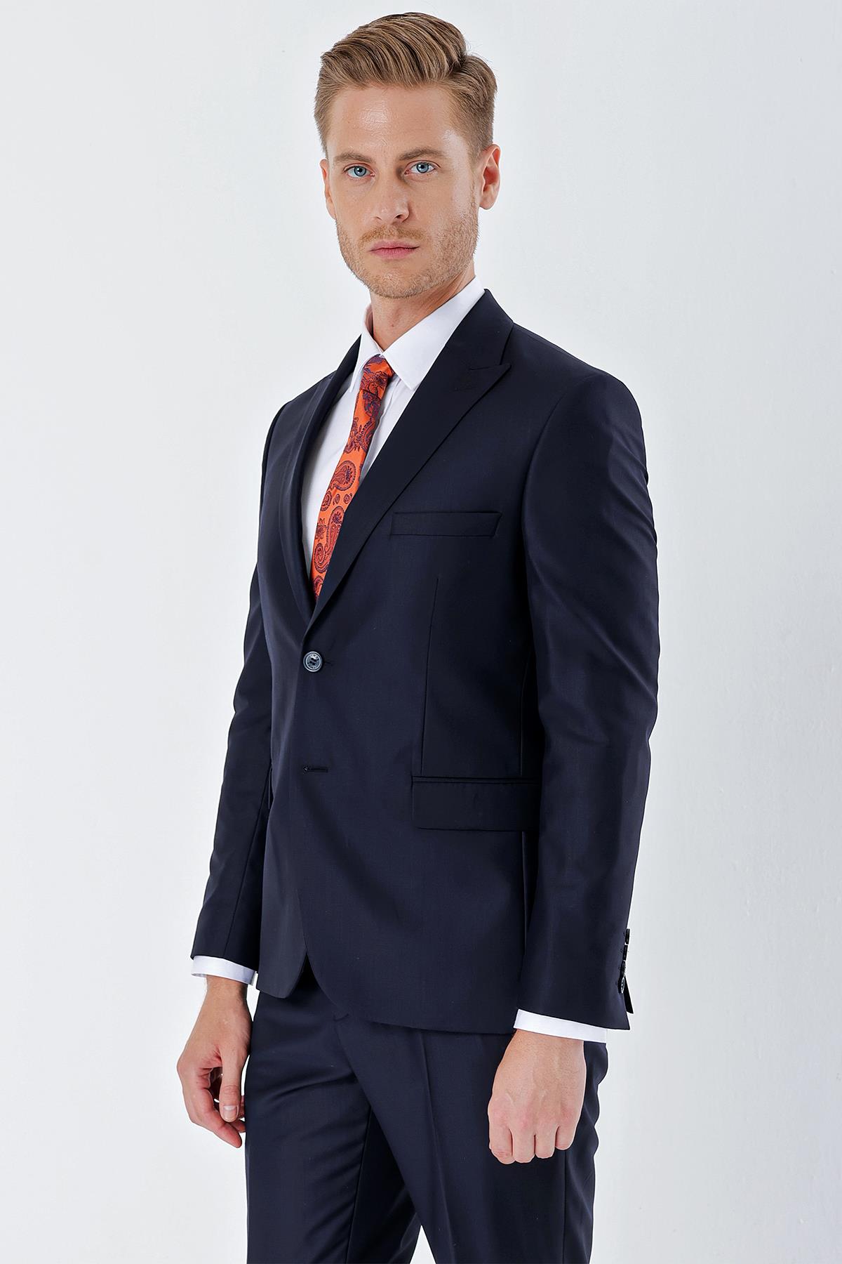 İMZA Lacivert Gabardin Kırlangıç Yaka 6 Drop Slim Fit Dar Kesim Basic Takım Elbise 1001240011