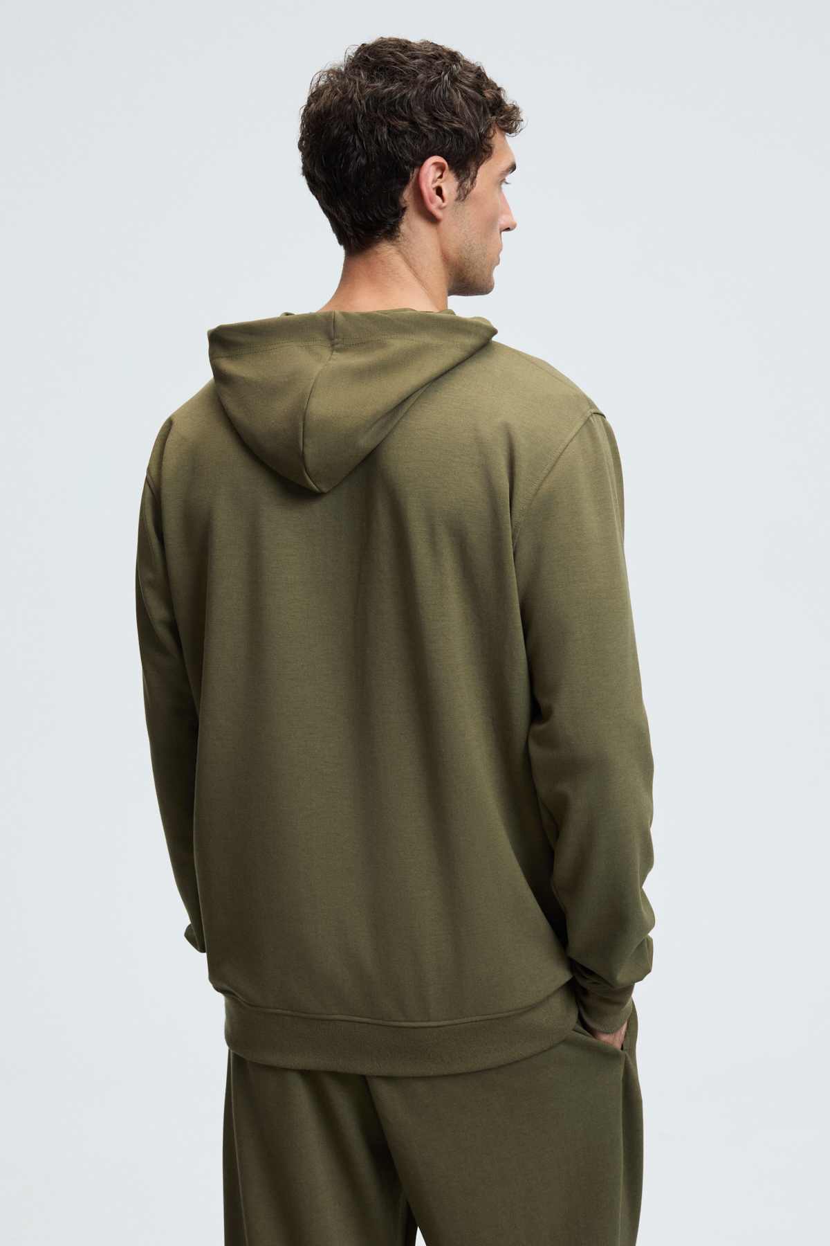 GRIMELANGE Erkek Kapüşonlu Metal Kuş Gözü Detaylı Fermuarlı Kordonlu Cepli HAKİ Sweatshirt görsel 7