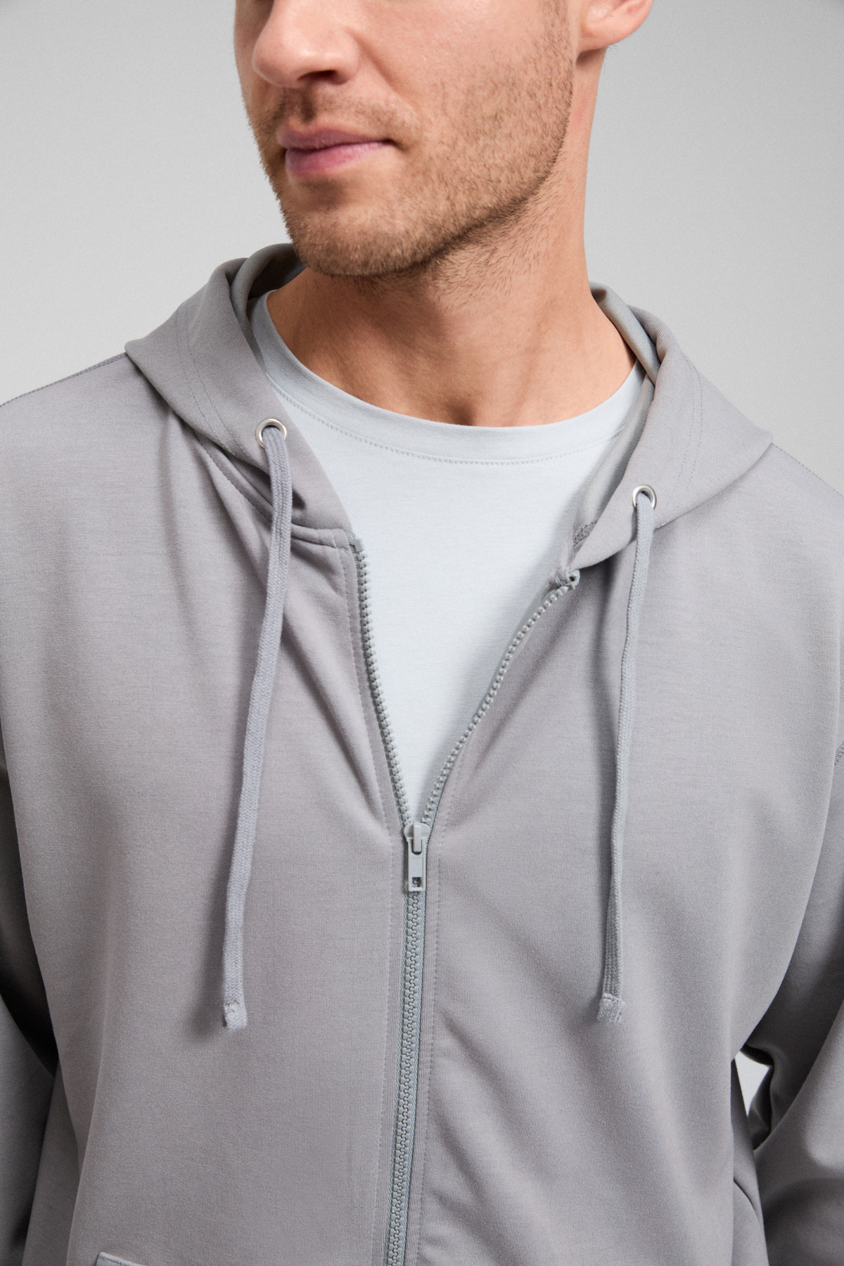 GRIMELANGE Erkek Kapüşonlu Metal Kuş Gözü Detaylı Fermuarlı Kordonlu Cepli GRİ Sweatshirt görsel 3