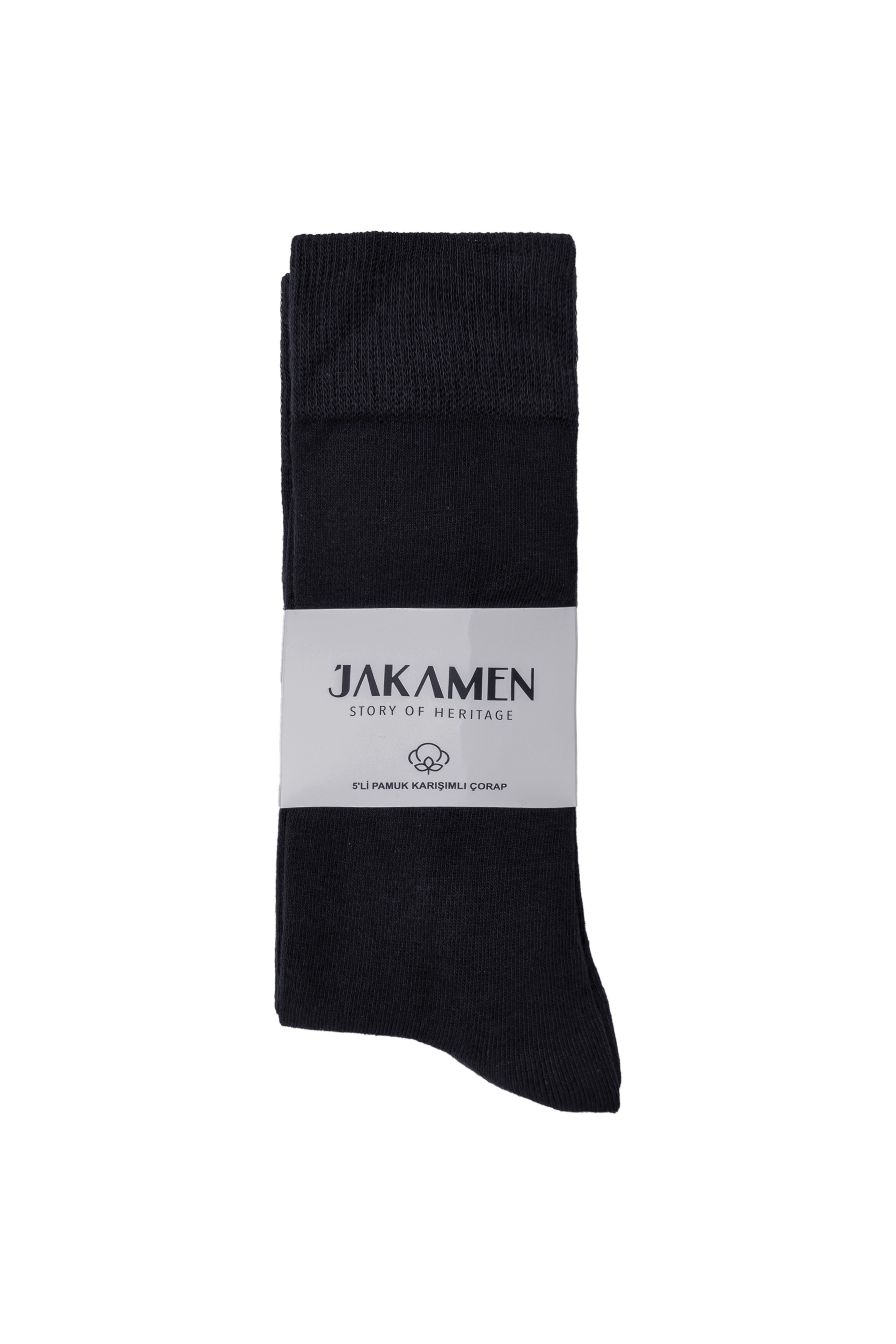 JAKAMEN Siyah 5'Li %100 Pamuk Düz Çorap Seti