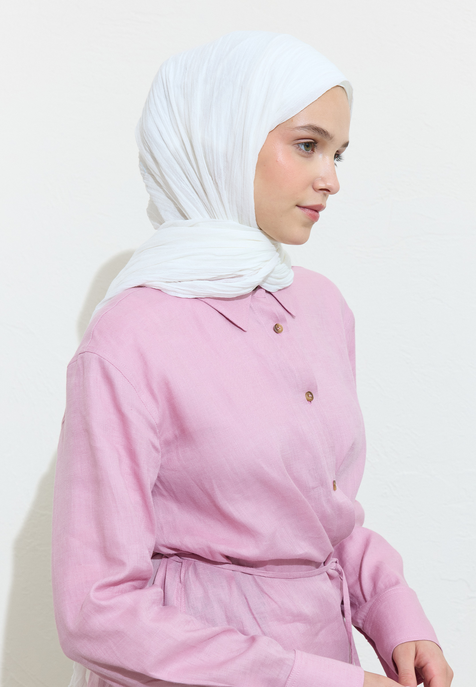 Fresh Scarfs Pamuklu Keten Şal White Chocolate görsel 3