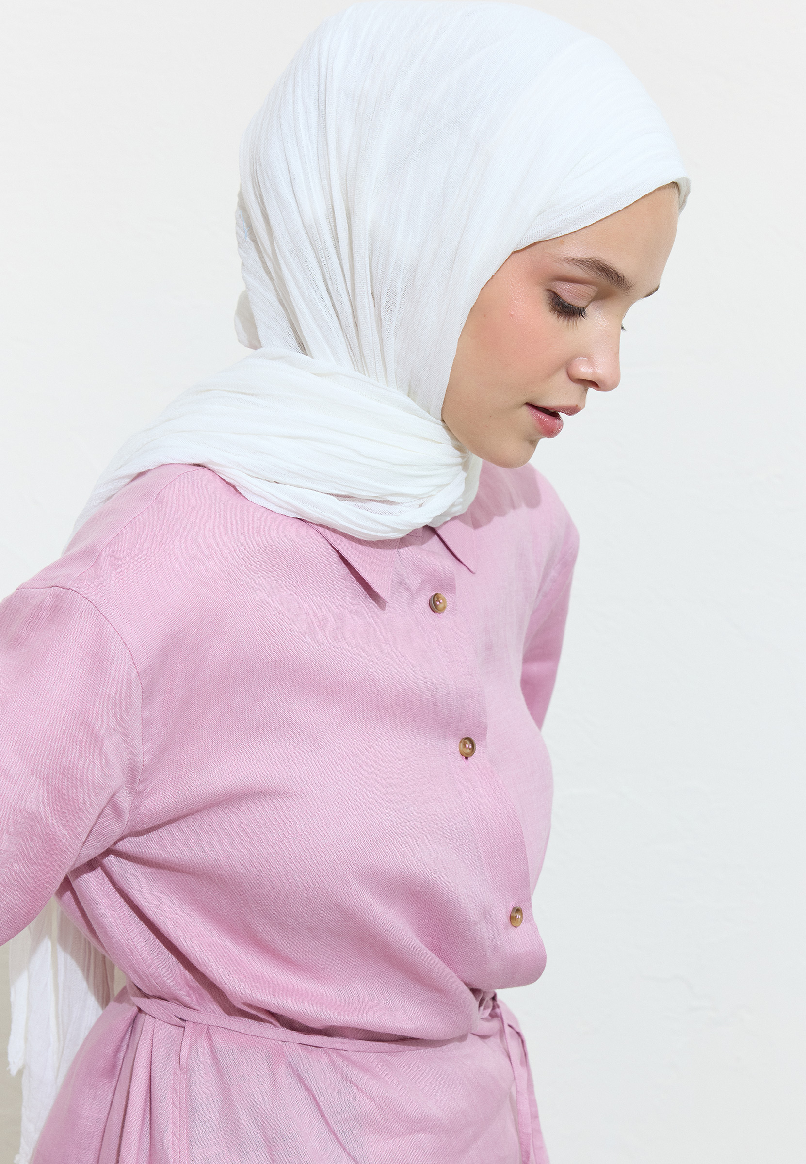 Fresh Scarfs Pamuklu Keten Şal White Chocolate görsel 4