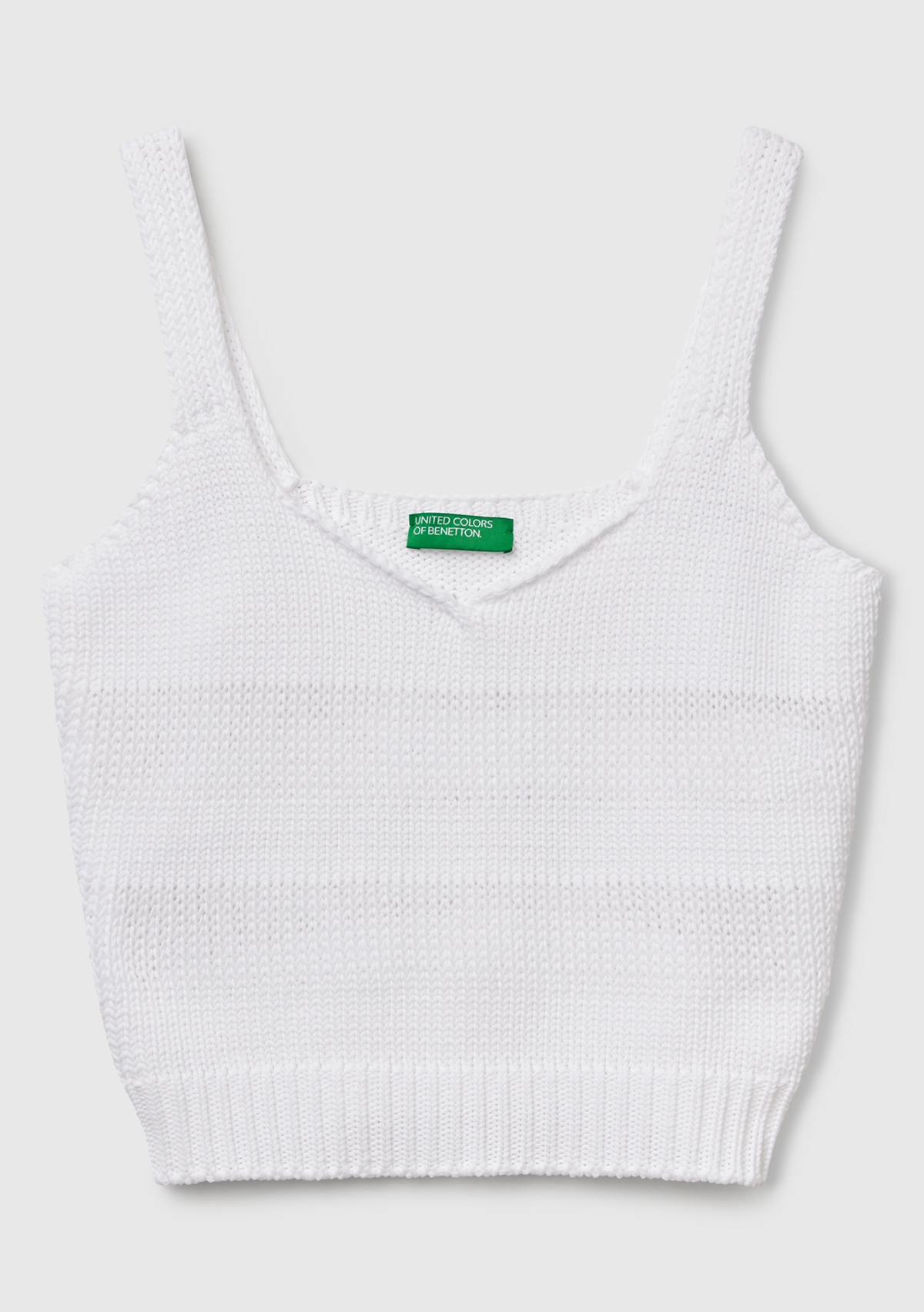 United Colors Of Benetton Kadın Beyaz %100 Pamuk Şerit Efektli Örme Relax Fit V Yaka Triko Atlet