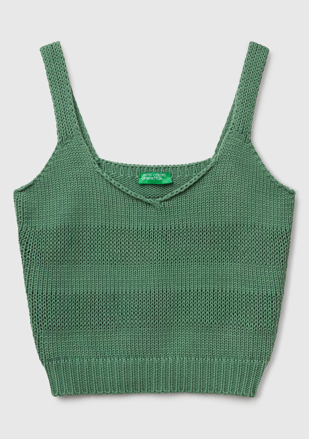 United Colors Of Benetton Kadın Açık Yeşil %100 Pamuk Şerit Efektli Örme Relax Fit V Yaka Triko Atlet