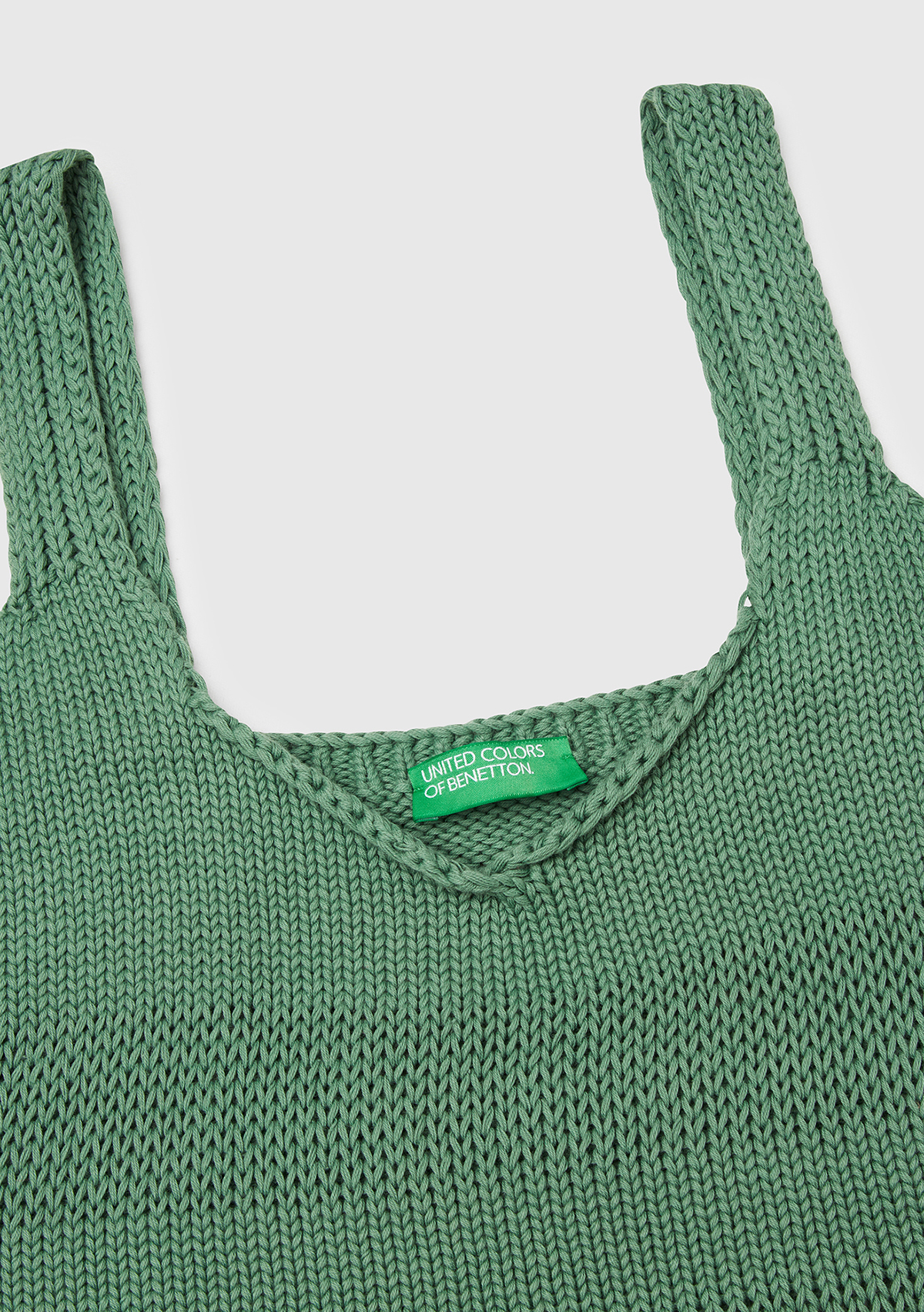 United Colors Of Benetton Kadın Açık Yeşil %100 Pamuk Şerit Efektli Örme Relax Fit V Yaka Triko Atlet görsel 3