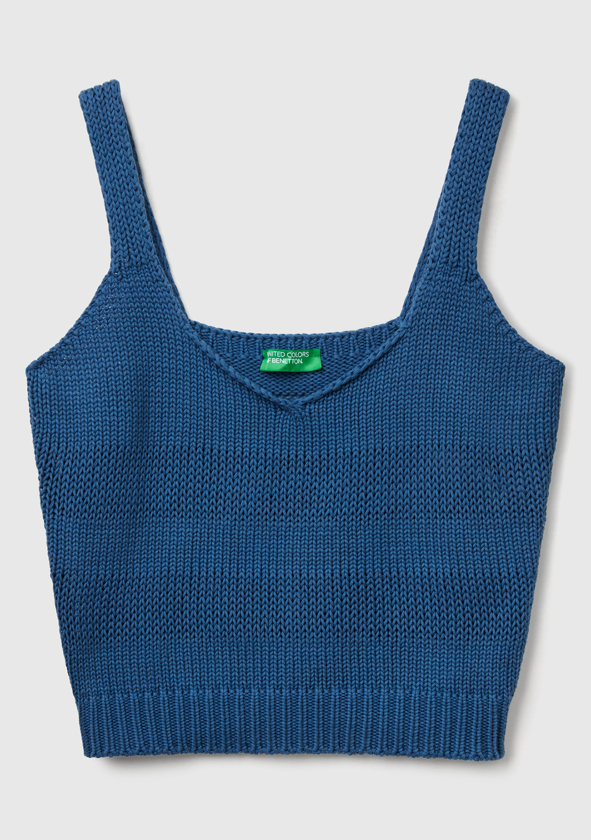 United Colors Of Benetton Kadın Denim %100 Pamuk Şerit Efektli Örme Relax Fit V Yaka Triko Atlet