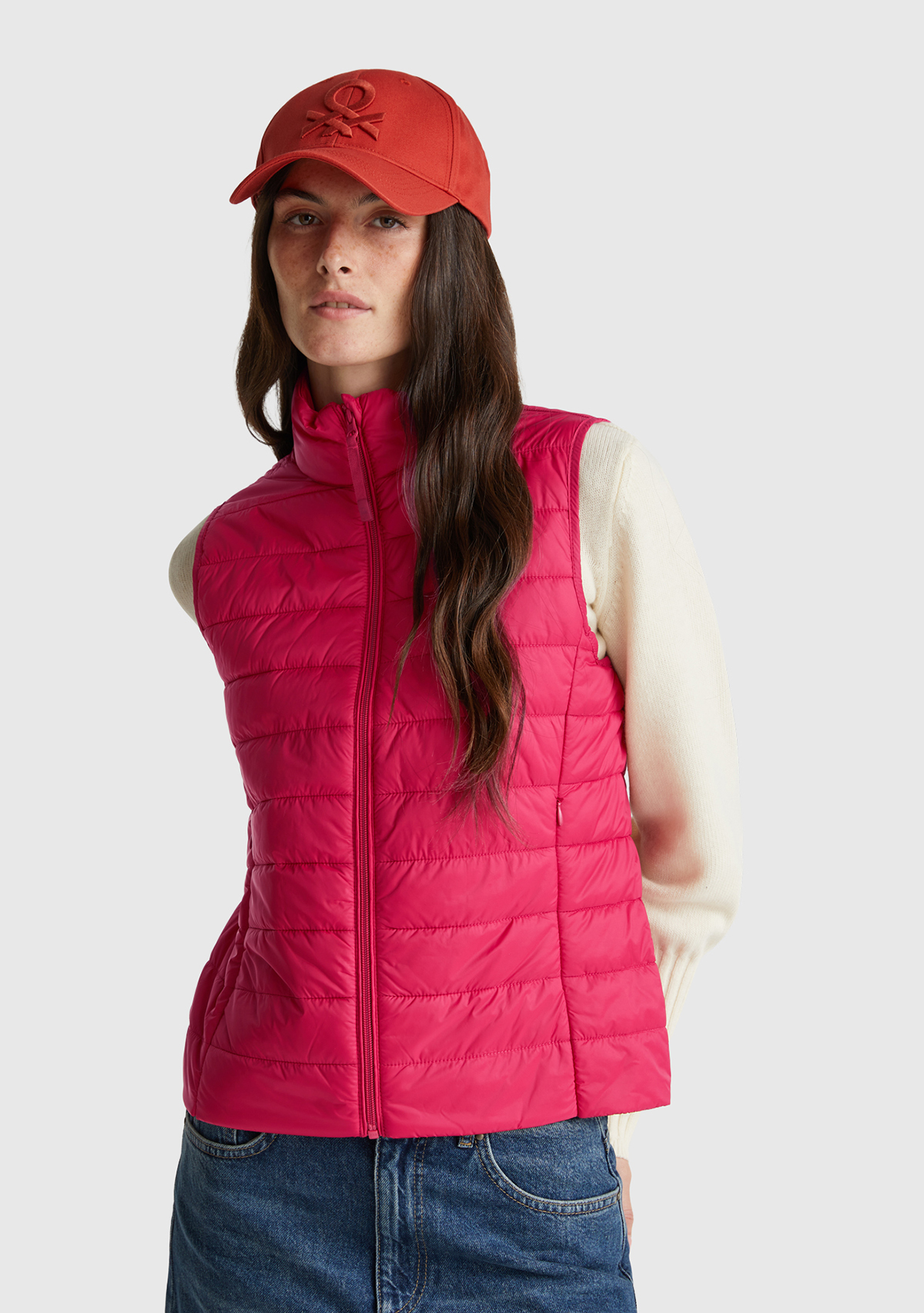 United Colors Of Benetton Kadın Fuşya Polyester Dolgulu Fermuarlı Slim Fit Pufa Yelek