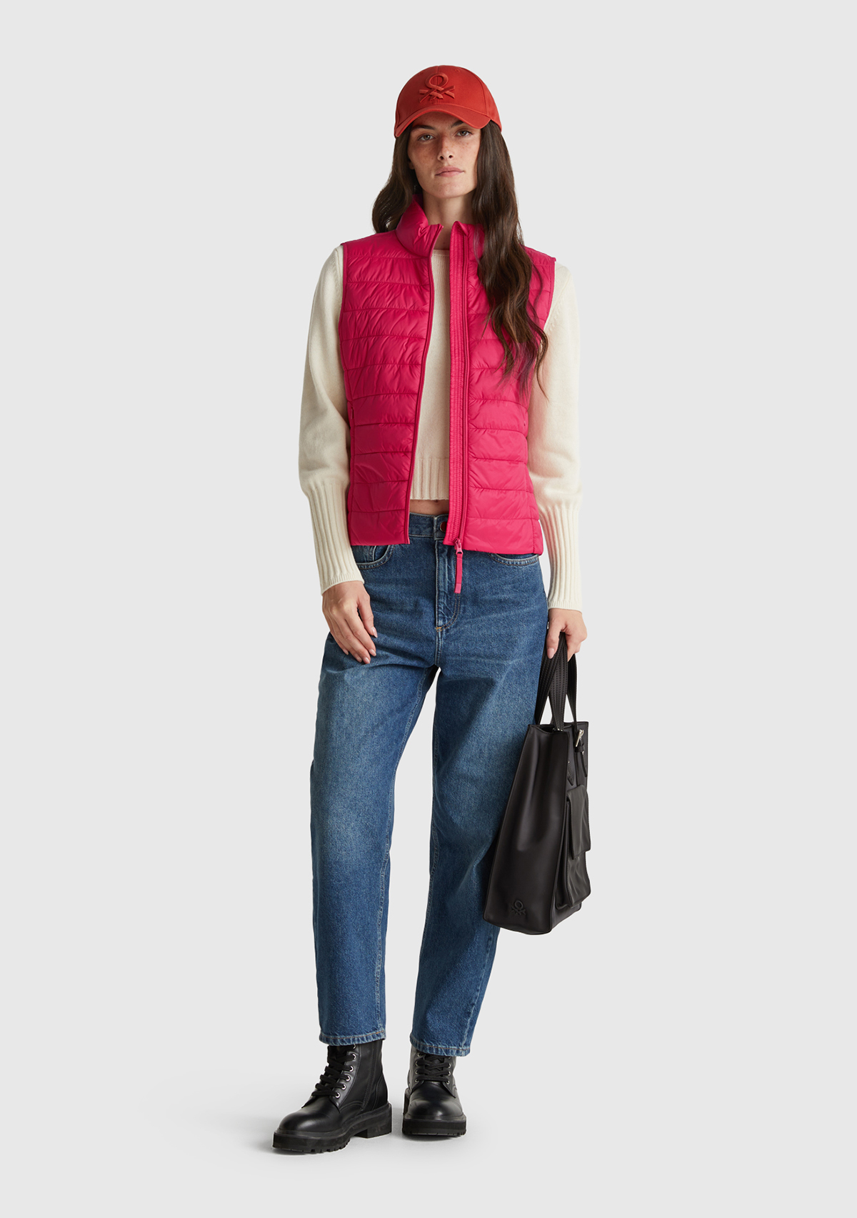 United Colors Of Benetton Kadın Fuşya Polyester Dolgulu Fermuarlı Slim Fit Pufa Yelek görsel 5