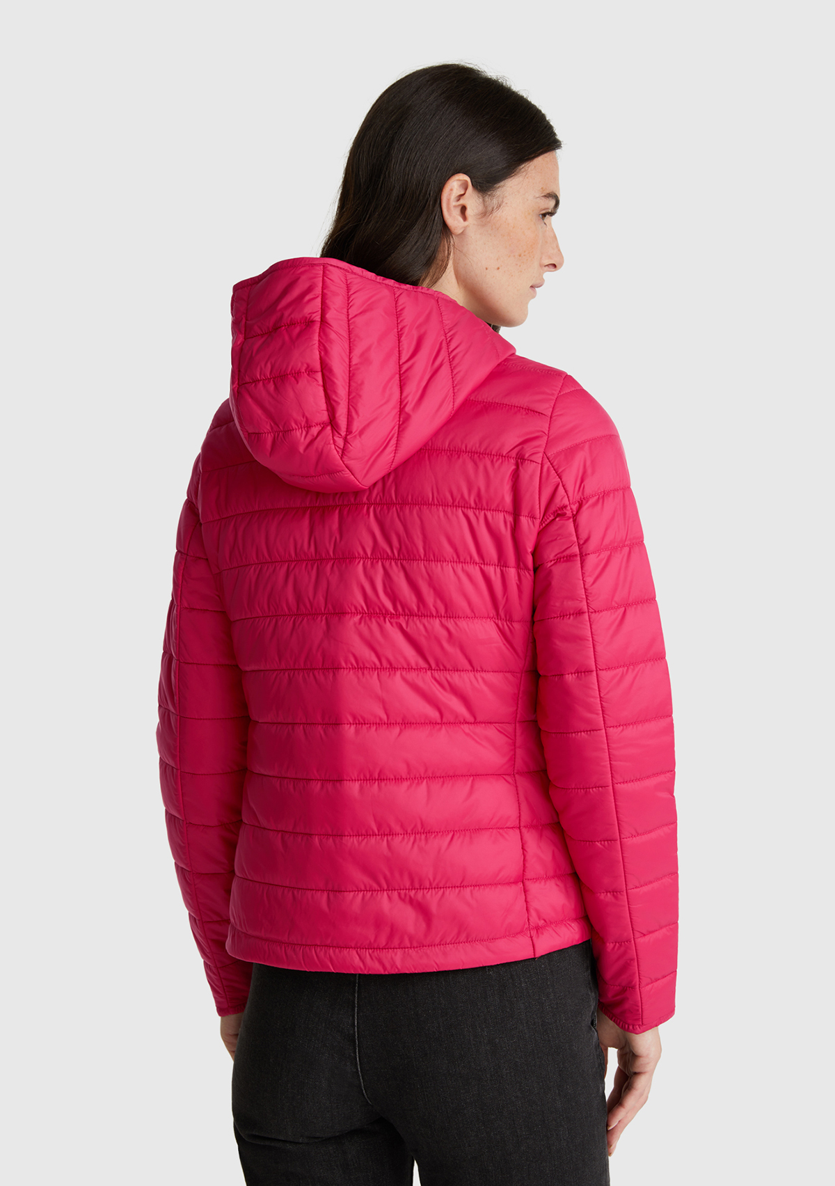United Colors Of Benetton Kadın Fuşya Polyester Dolgulu Feramuarlı Kapüşonlu Slim Fit Puffer Mont görsel 3