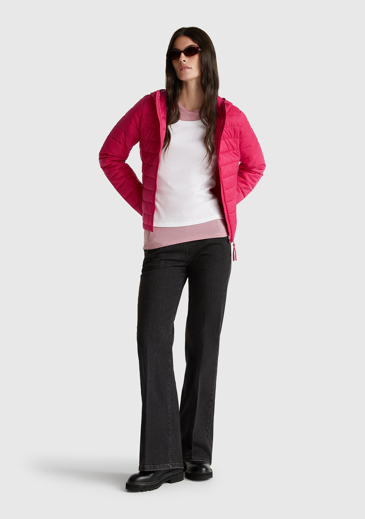 United Colors Of Benetton Kadın Fuşya Polyester Dolgulu Feramuarlı Kapüşonlu Slim Fit Puffer Mont görsel 5
