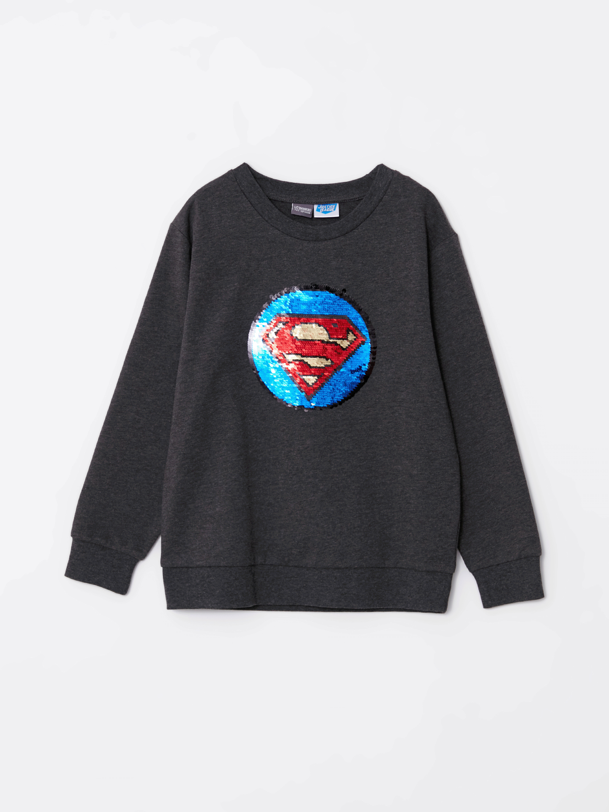 Crew Neck Batman and Superman Embroidered Reversible Sequined Long ...
