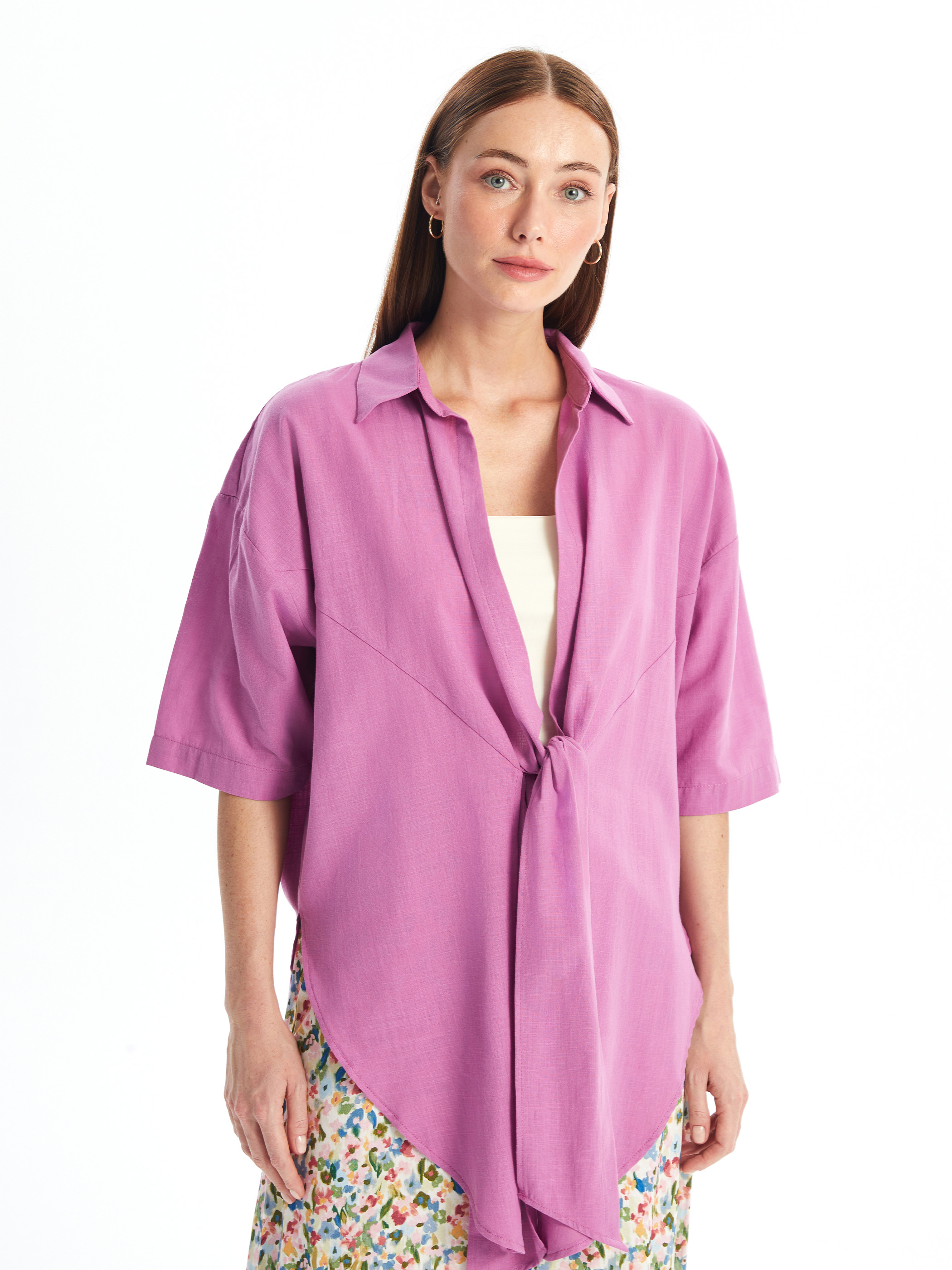LCWAIKIKI Classic Şal Yaka Düz Oversize Keten Görünümlü Kadın Kimono